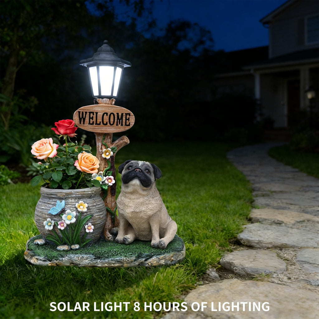 Sitting Pug Dog Planter Statue