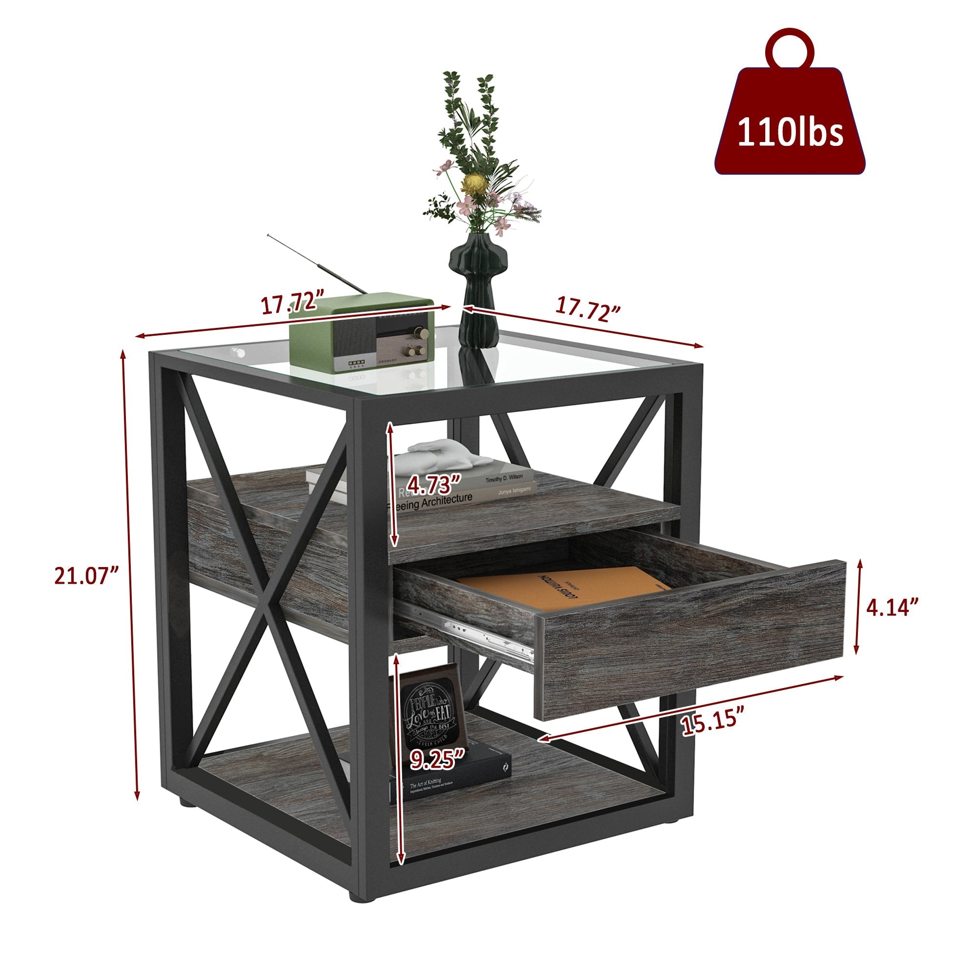 Set of 2 Modern End Tables with Drawer - Nightstands