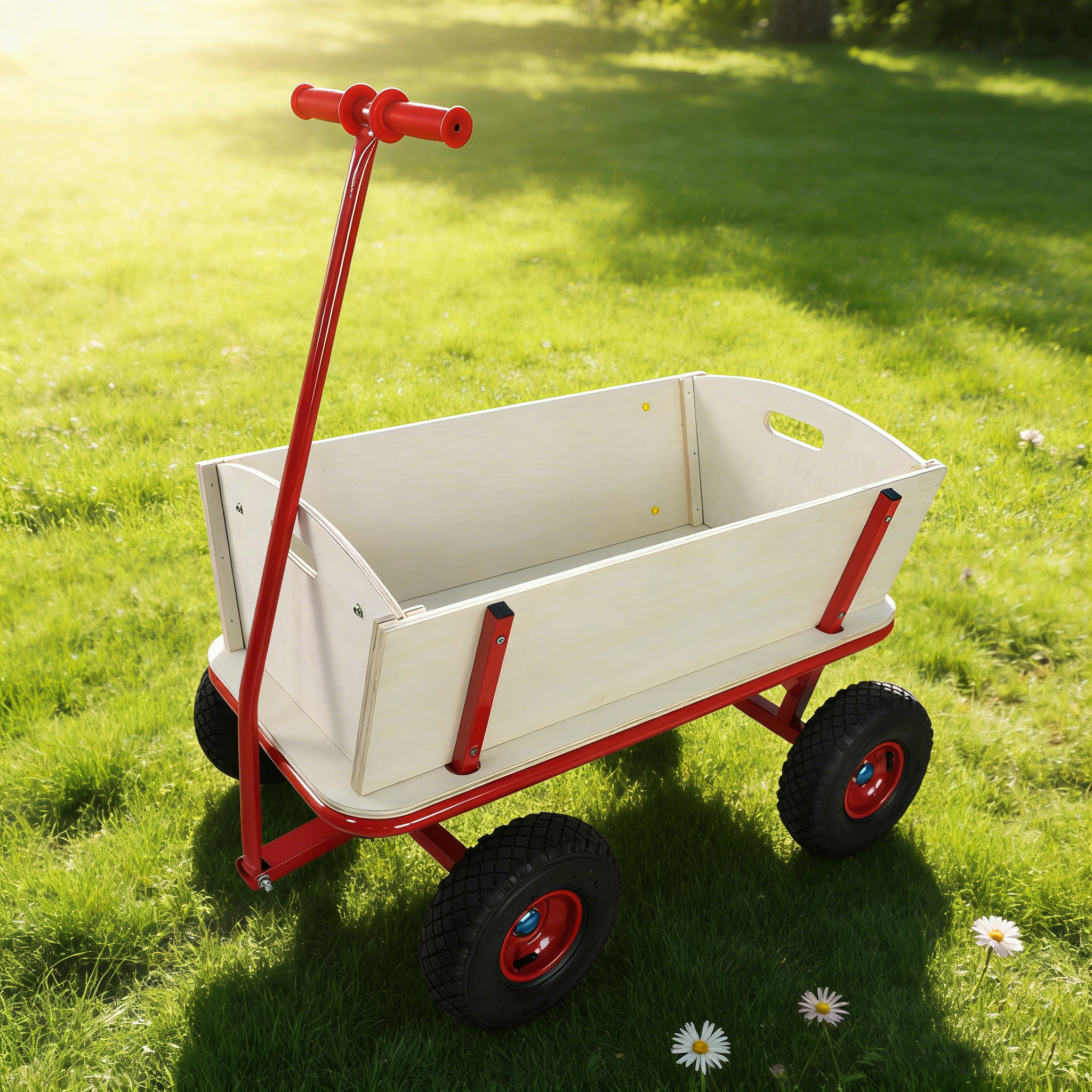 Wooden Children's Outdoor Stroller with Four-Wheel Design