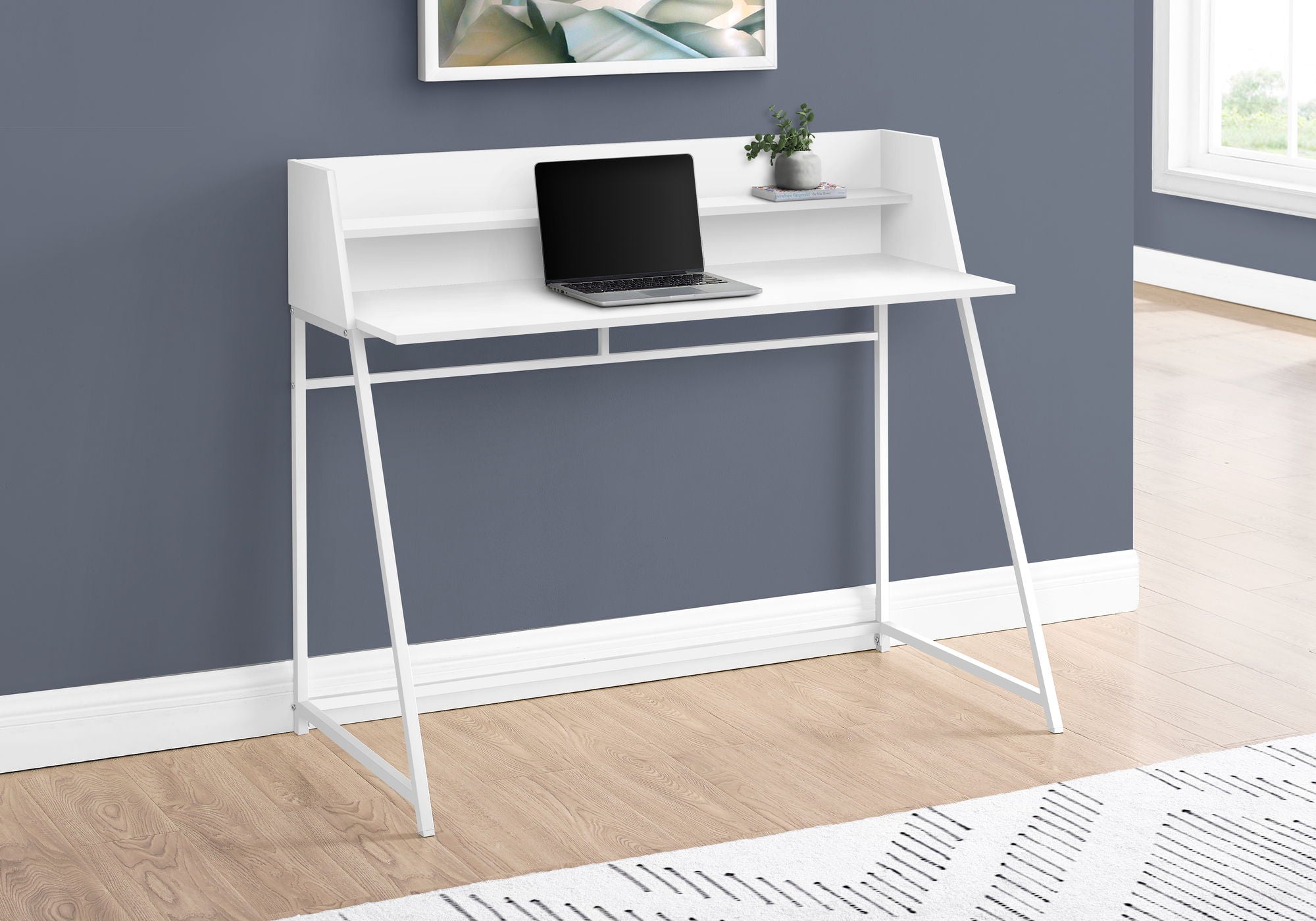 Computer Desk for Home Office with Marble Look and Storage Shelves