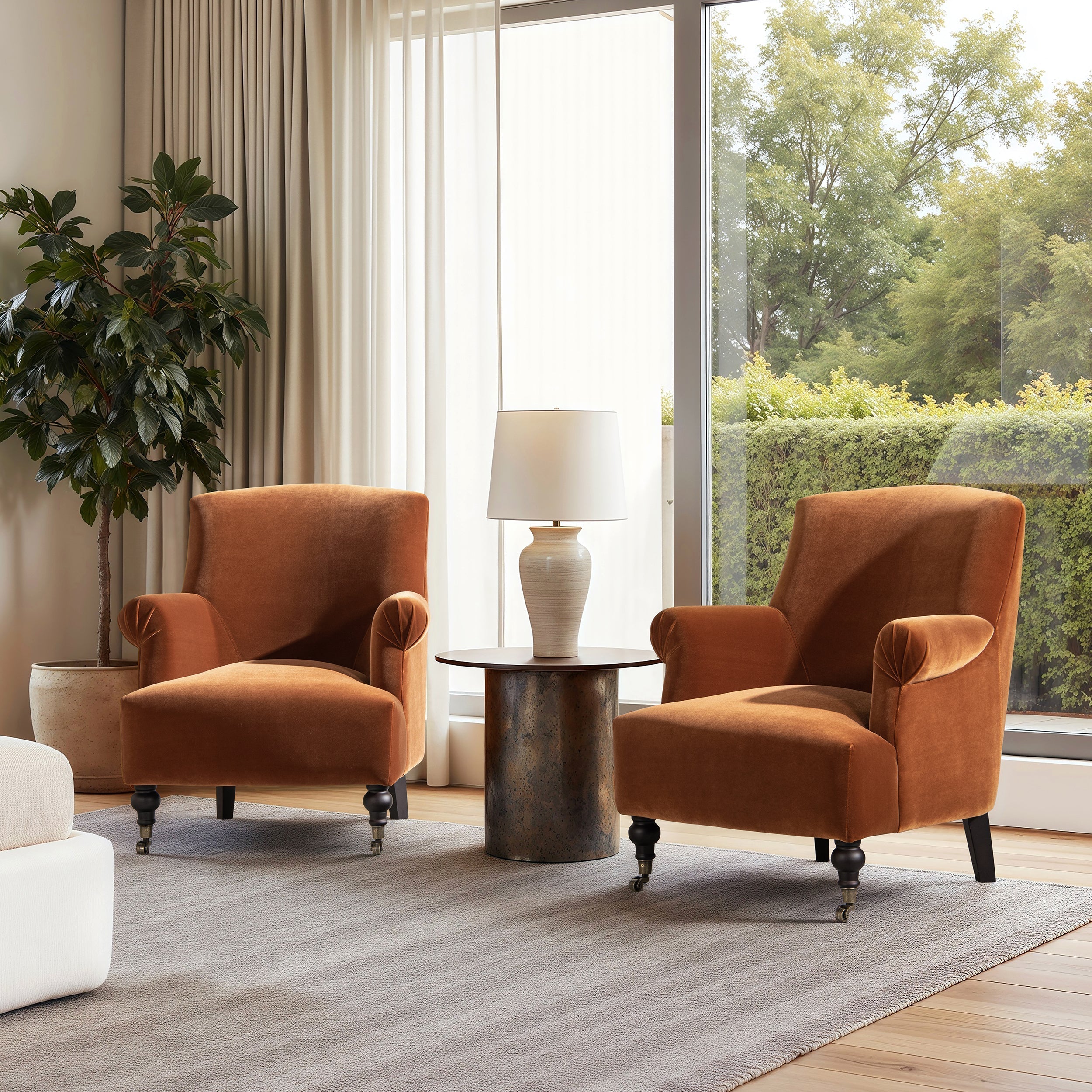Eloise 30' Pleated Sock Arm Accent Armchair, Burnt Orange Performance Velvet