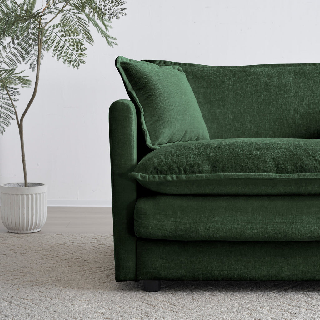 Mid-Century Modern 3-Seater Sofa with Green Chenille Upholstery