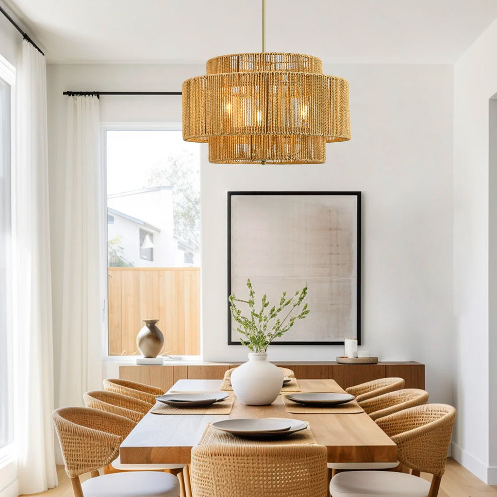 Boho Rattan 3-Light Chandelier