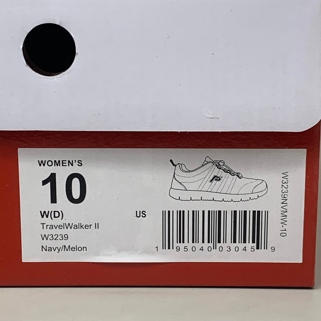 PROPET TravelWalker II Sneaker Shoes W(D) Women's SZ 10 Navy/Melon W3239NVMW-10