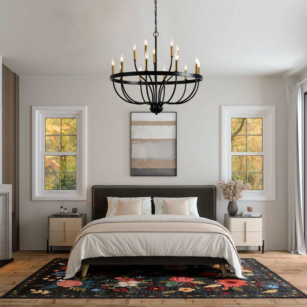 15-Light Industrial Iron Candle Chandelier Modern Farmhouse Pendant Light