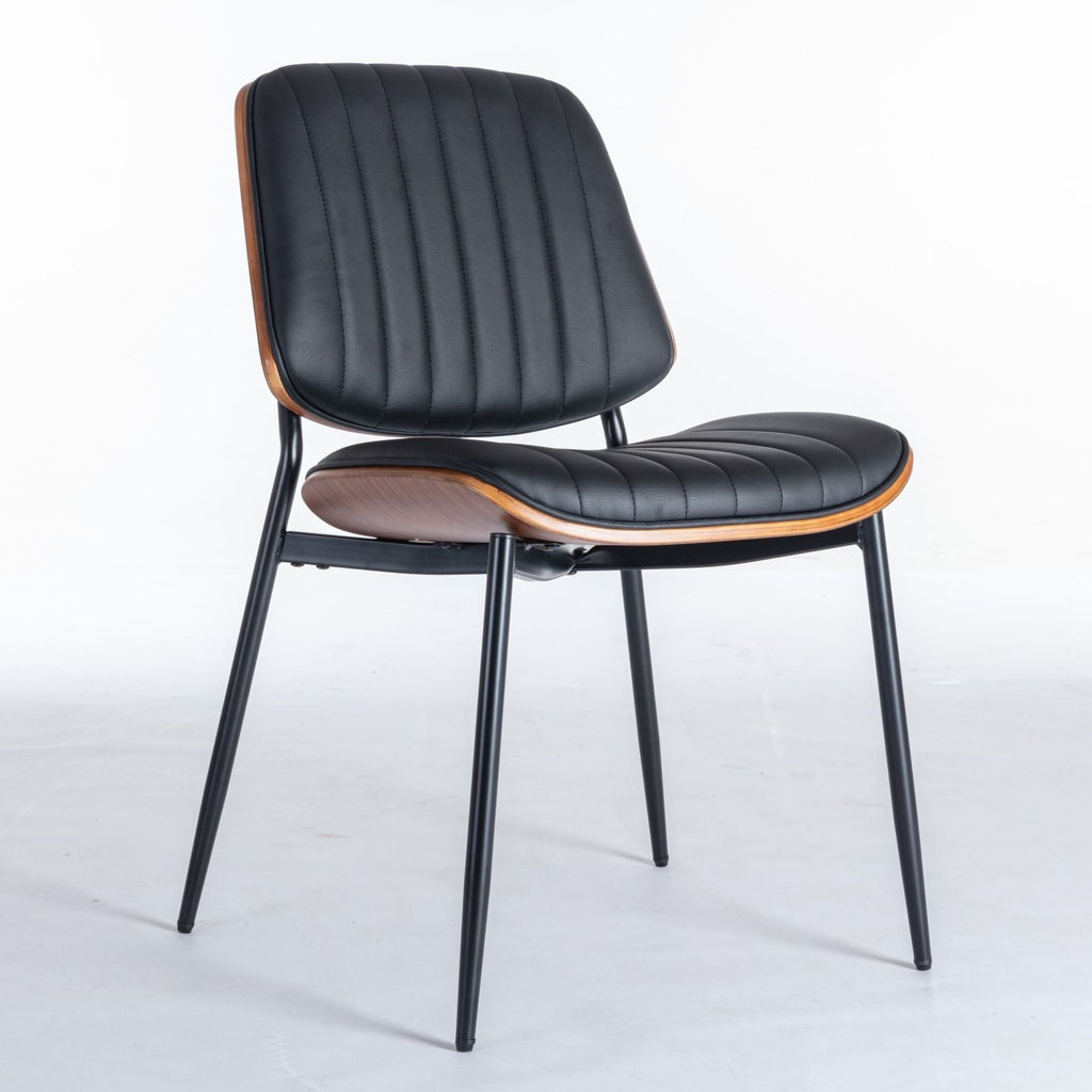 Dining Chairs (Set of 2) Mid-Century Modern Retro Chair With Walnut Bentwood Back Upholstered Seat Metal Legs Adjustable Foot For Kitchen Dining Room Chairs