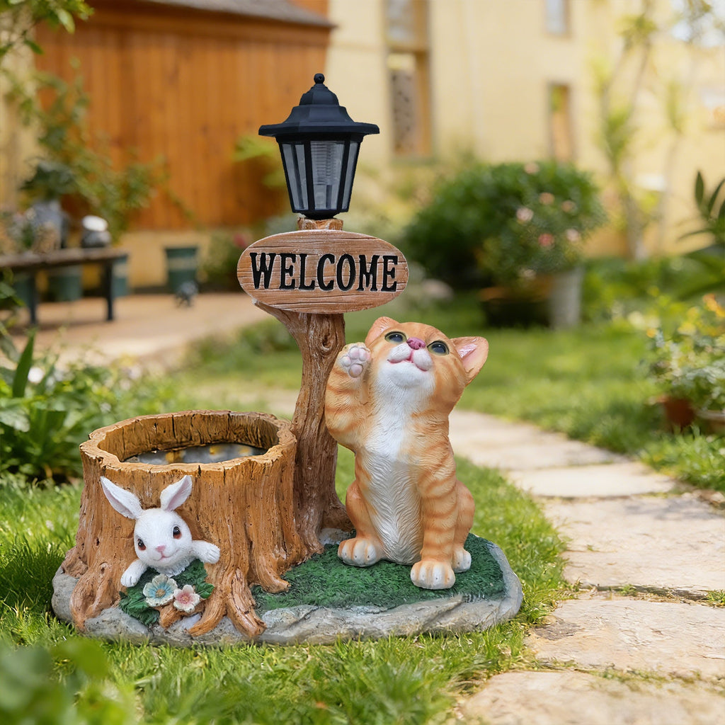 Cute Cat Planter Statue Garden Decor