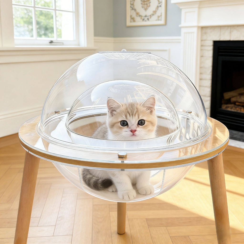 Large Cat Cave with 360° Immersive Cat TV and Wooden Legs