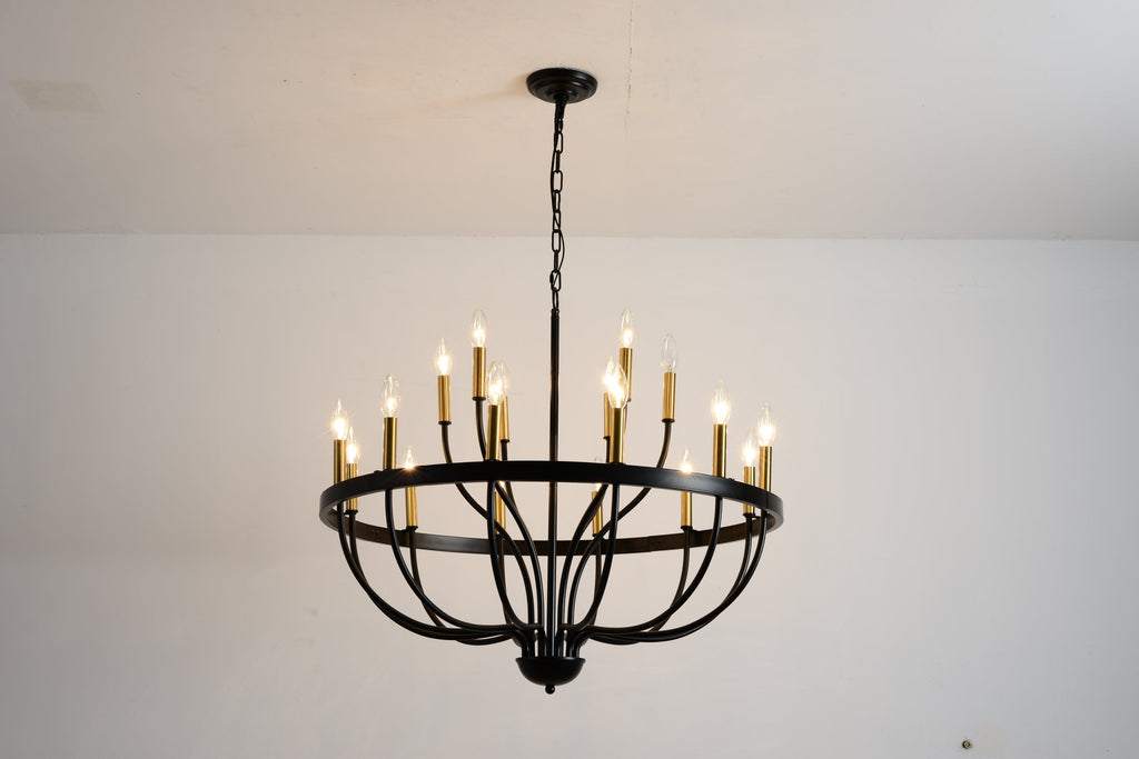 15-Light Industrial Iron Candle Chandelier Modern Farmhouse Pendant Light