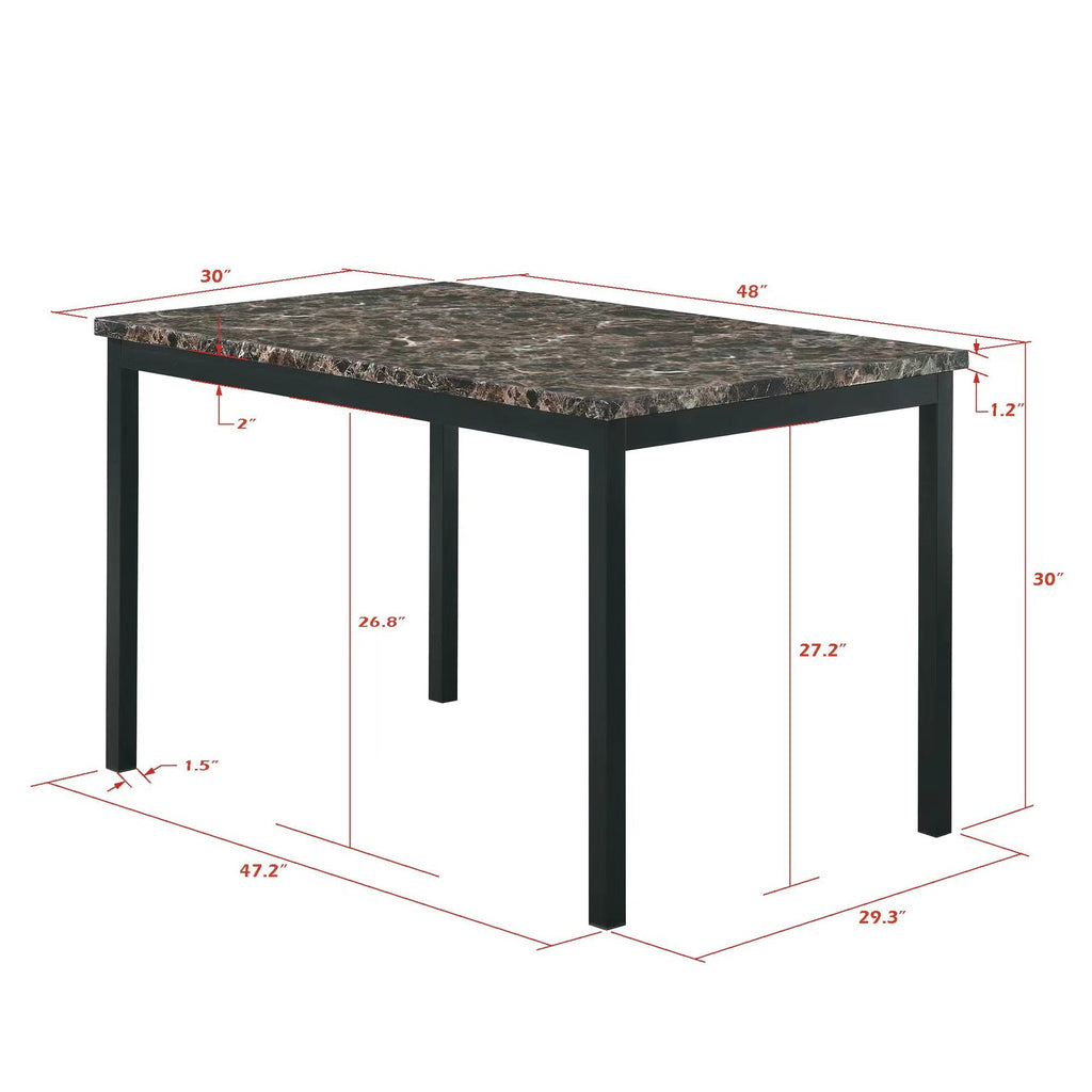 Furniture 5 Piece Metal Dinette Set with Faux Marble Top - Black