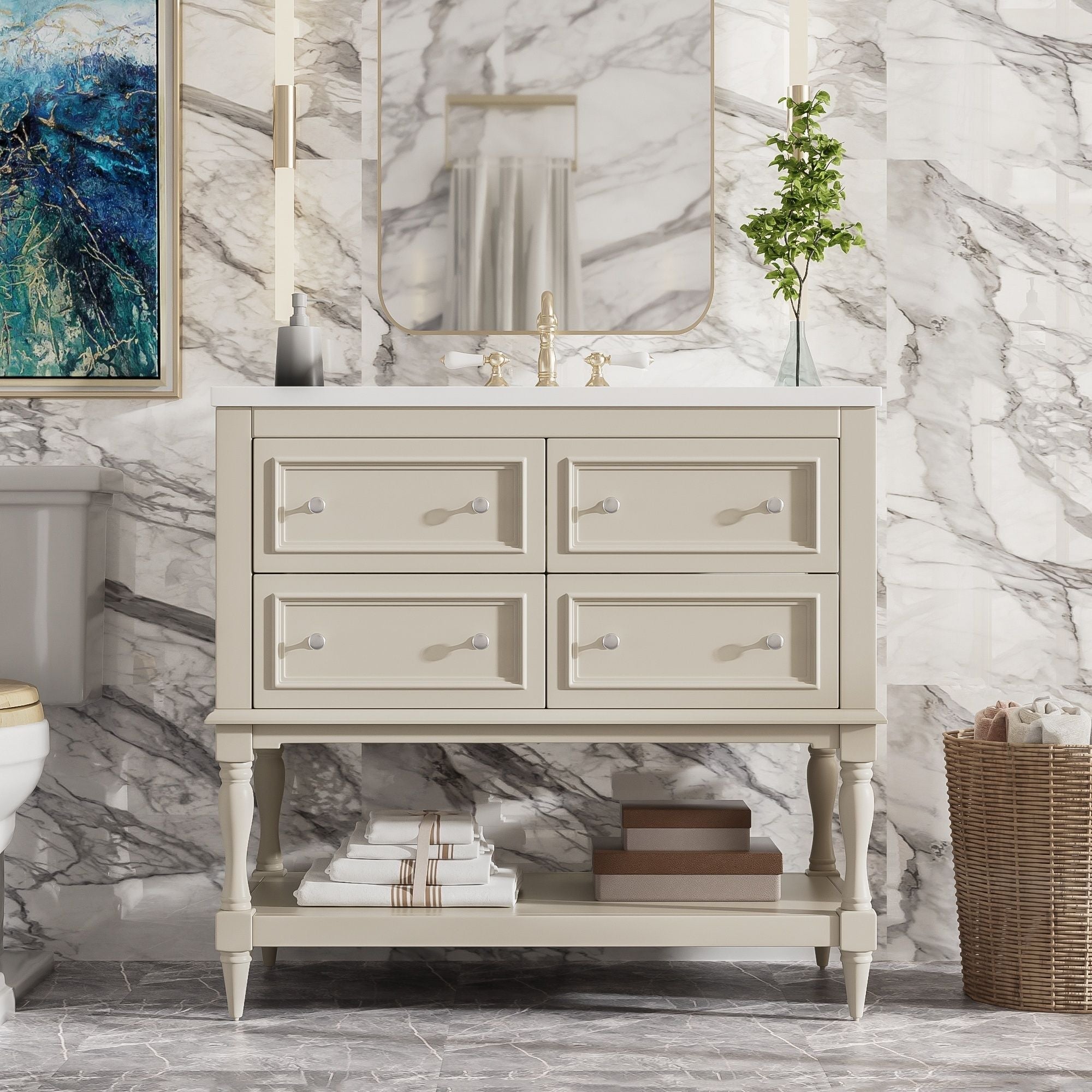 Bathroom Vanity Cabinet With Undermount Sink - 4 Drawer Set