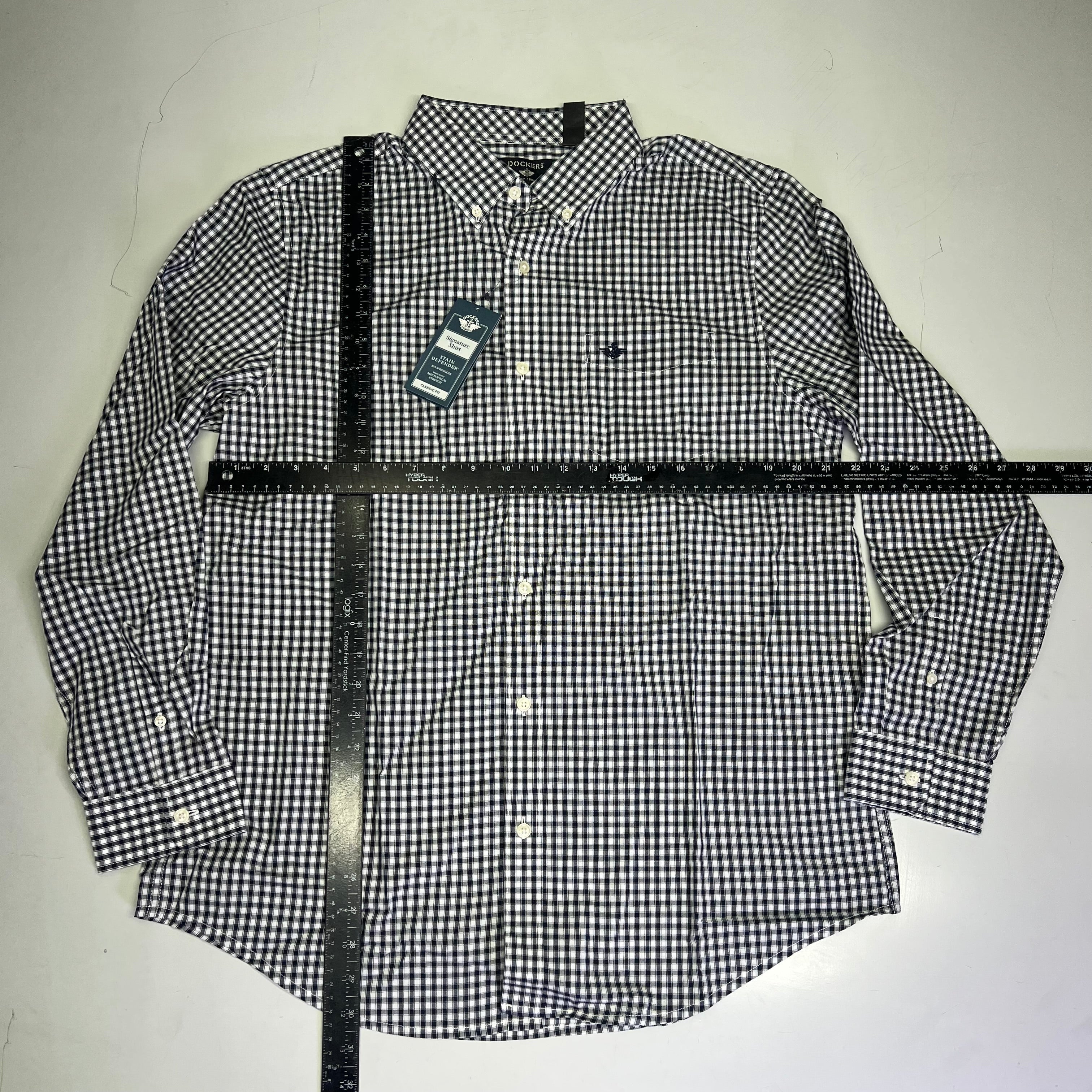 DOCKERS Signature Stain Defender Button Up Shirt Men's Sz L Navy Blue A42520010