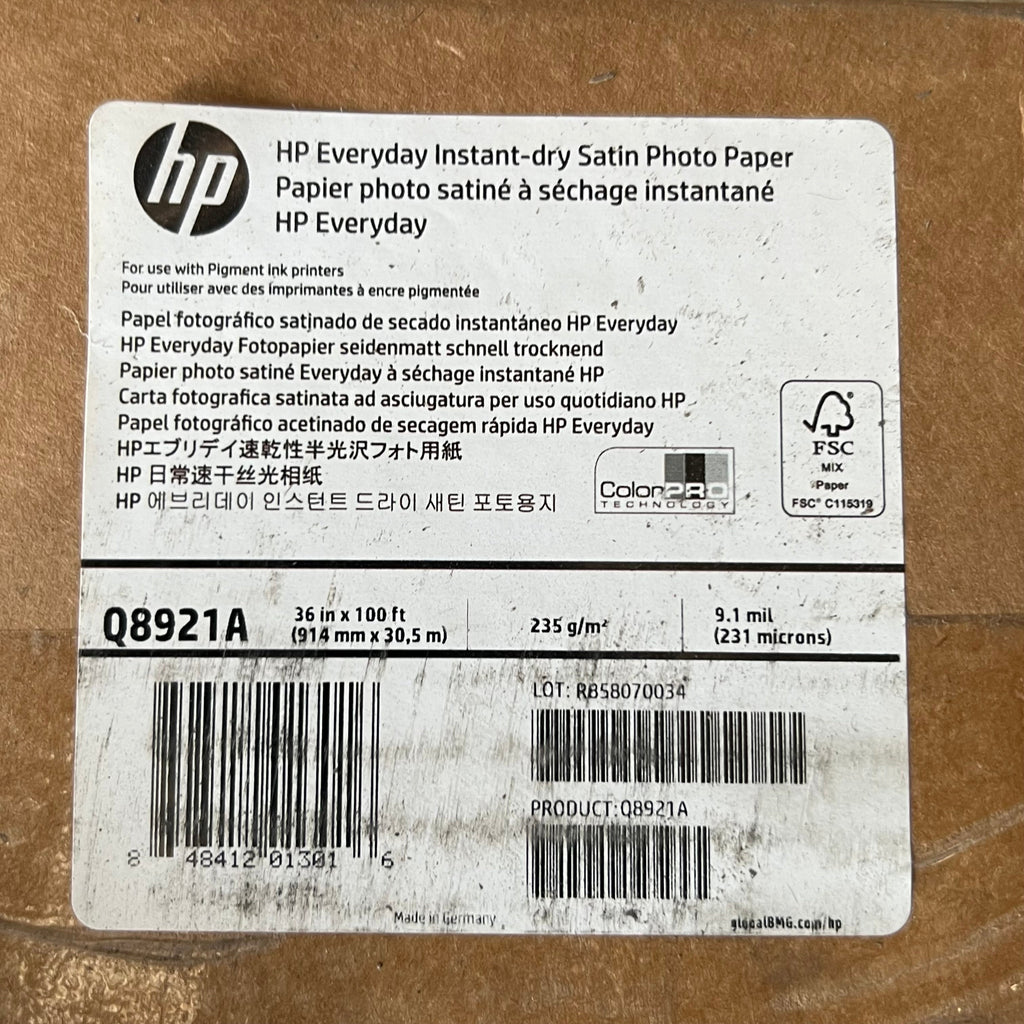 HP Q8921A Everyday Pigment Ink Photo Paper Roll, Satin, 36-Inch X 100 Ft White