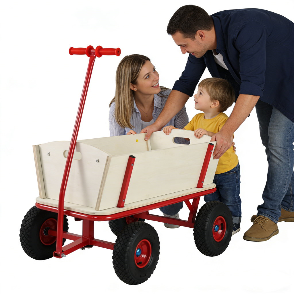 Wooden Children's Outdoor Stroller with Four-Wheel Design