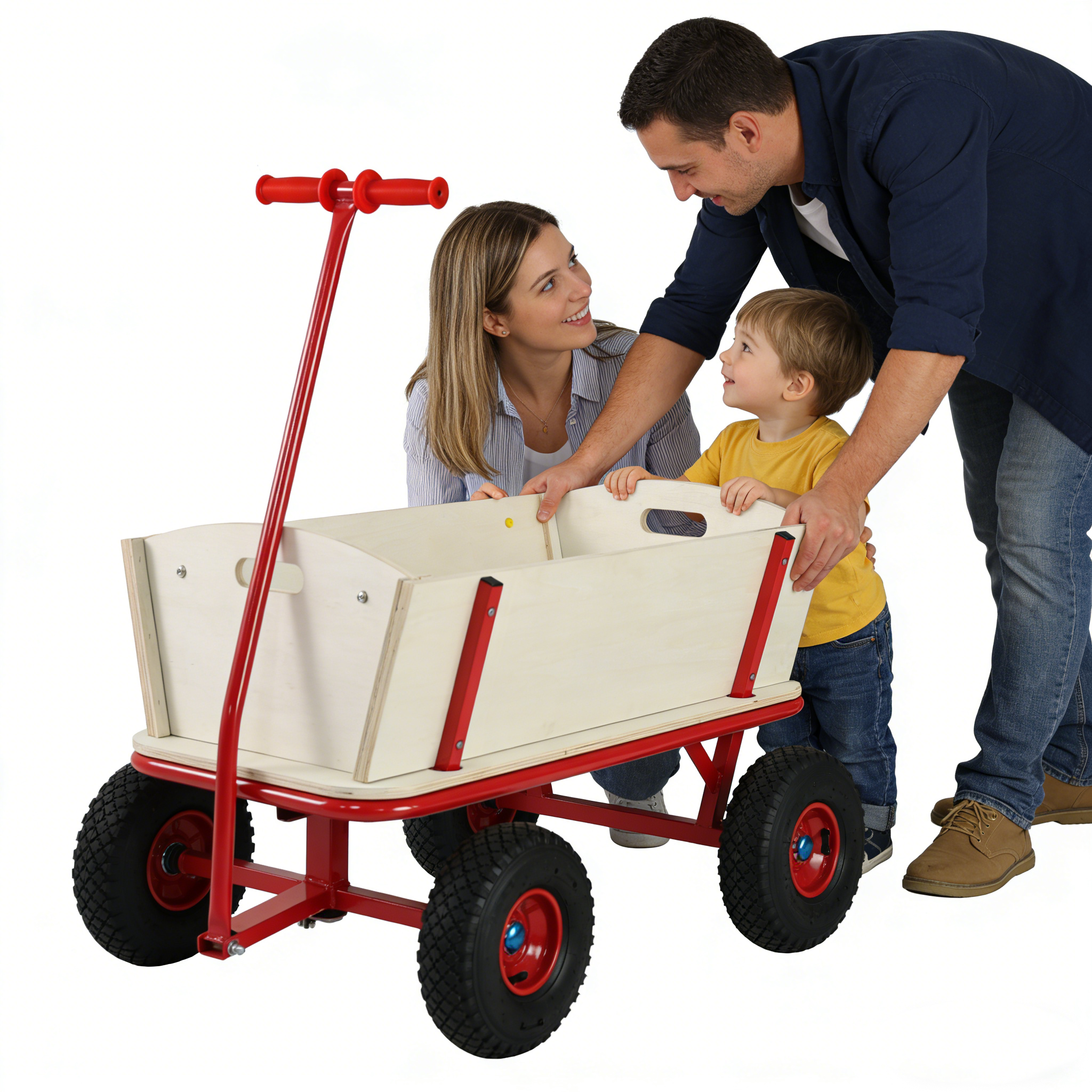 Wooden Children's Outdoor Stroller with Four-Wheel Design