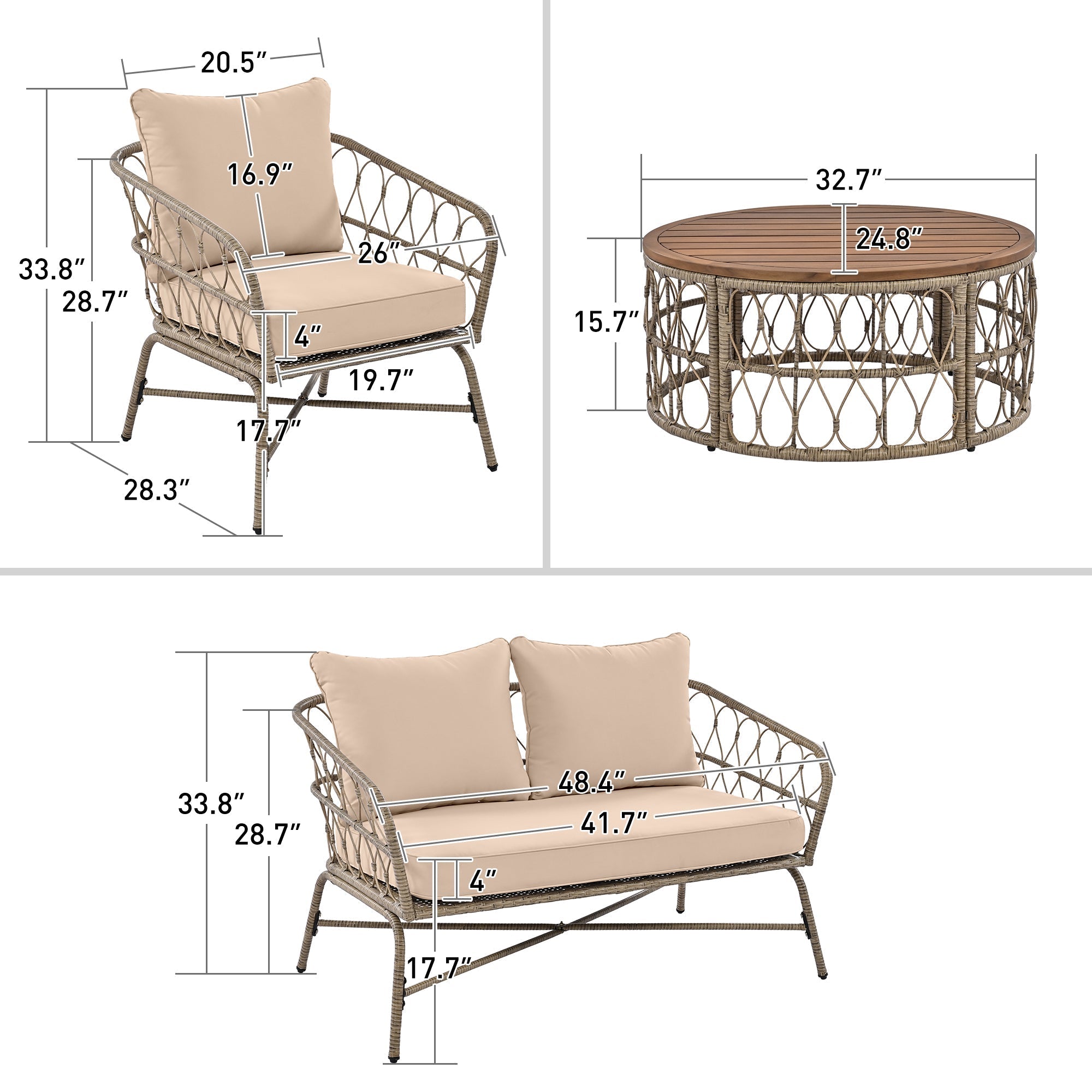 Bohemia-Inspired 4-Person Outdoor Seating Group With Removable Cushions