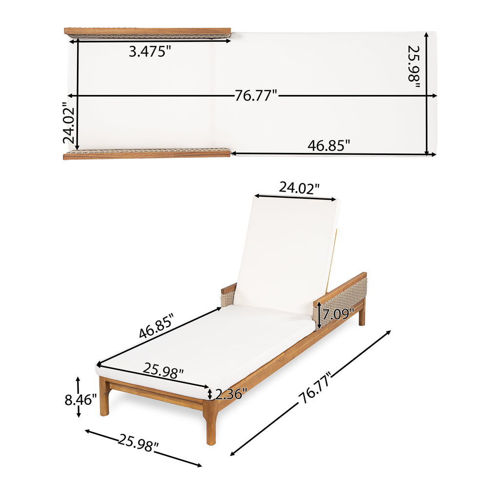 76.8" Solid Acacia Wood Sun Lounger Set of 2 with Cushions