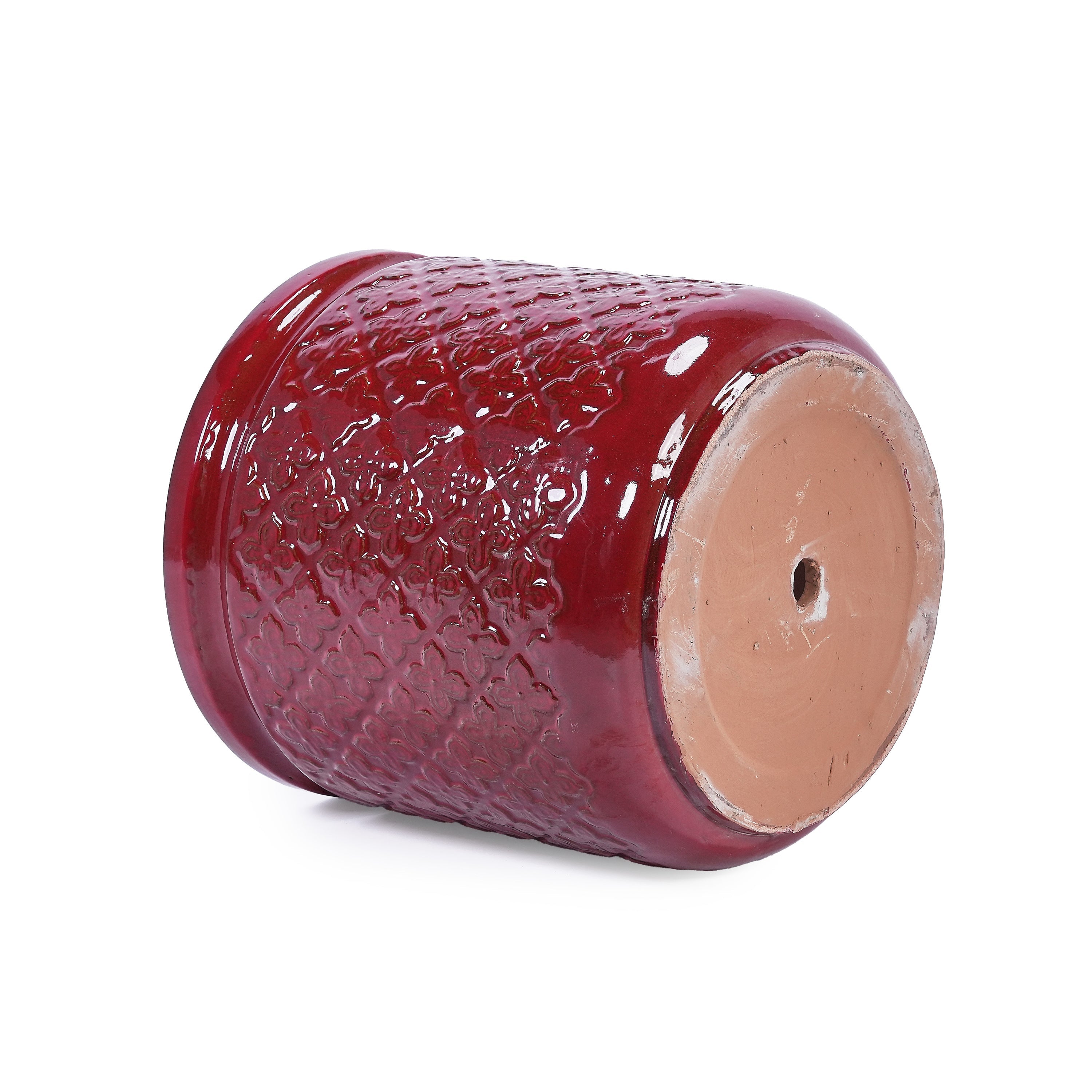 3 Pieces Ceramic Flowerpot Set, Bean Paste Red