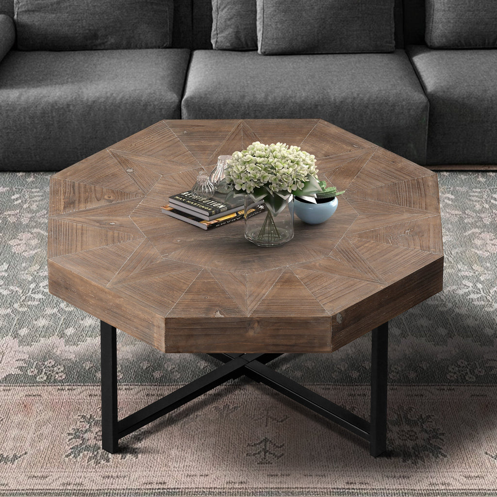 Wood Octagonal Vintage Patchwork Coffee Table
