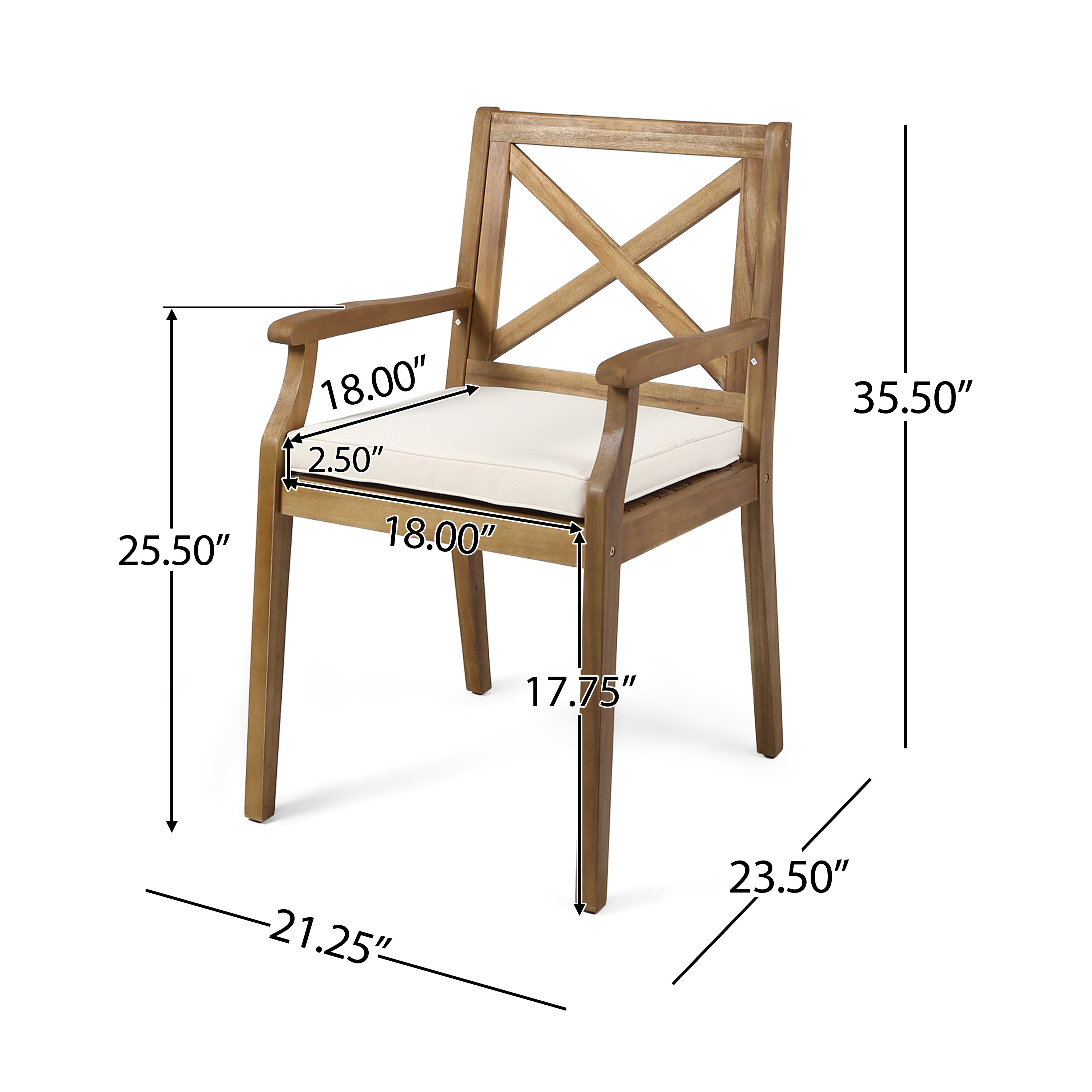 Perla Dining Chair 2-Piece Set with Cream Cushions