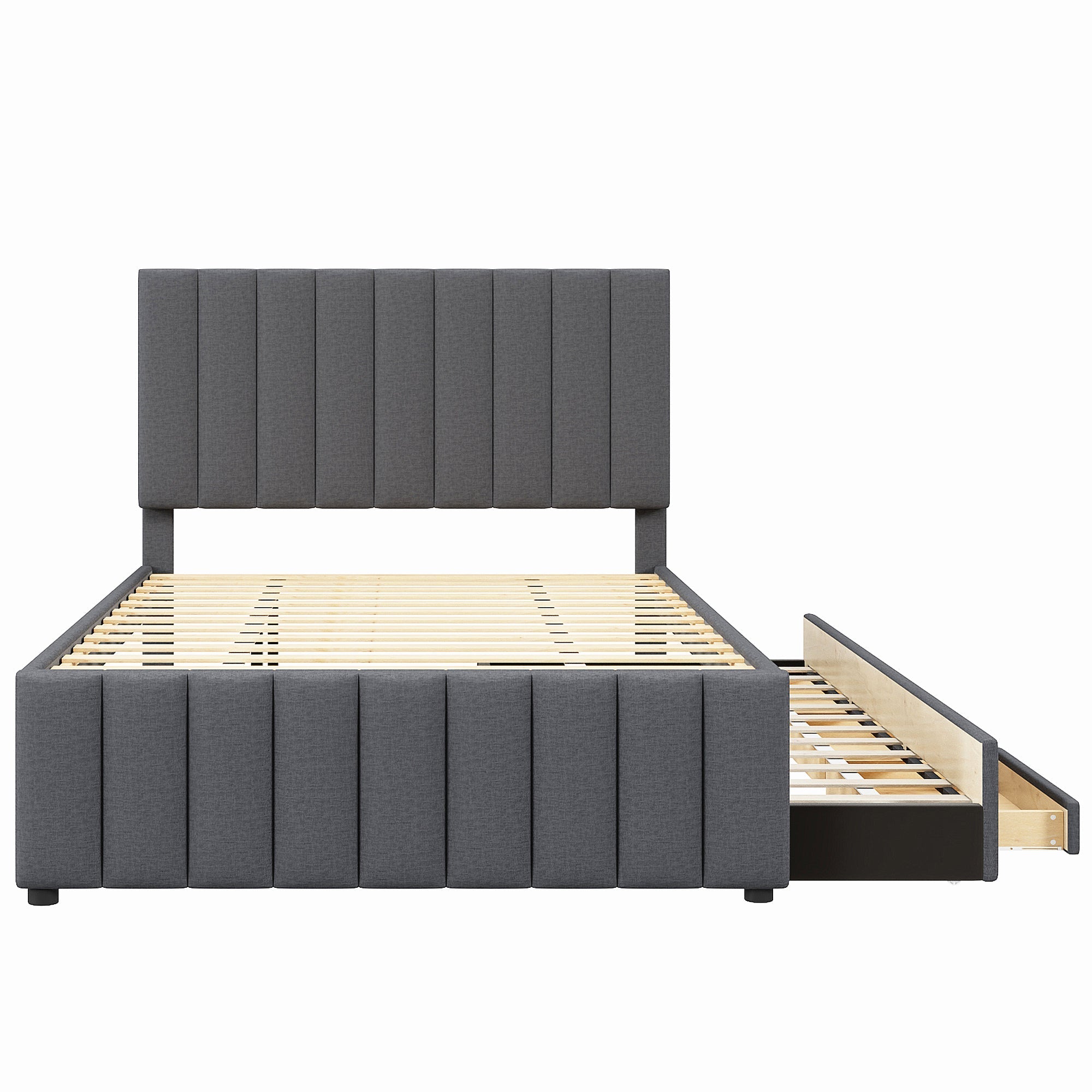 Full Size Upholstered Platform Bed with Twin Size Trundle and 3 Drawers