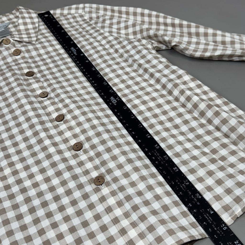 MULTIPLES Button-Up Plaid Shirt w/Cuff Petite Women's Sz PL Brown/Cream M44506BP