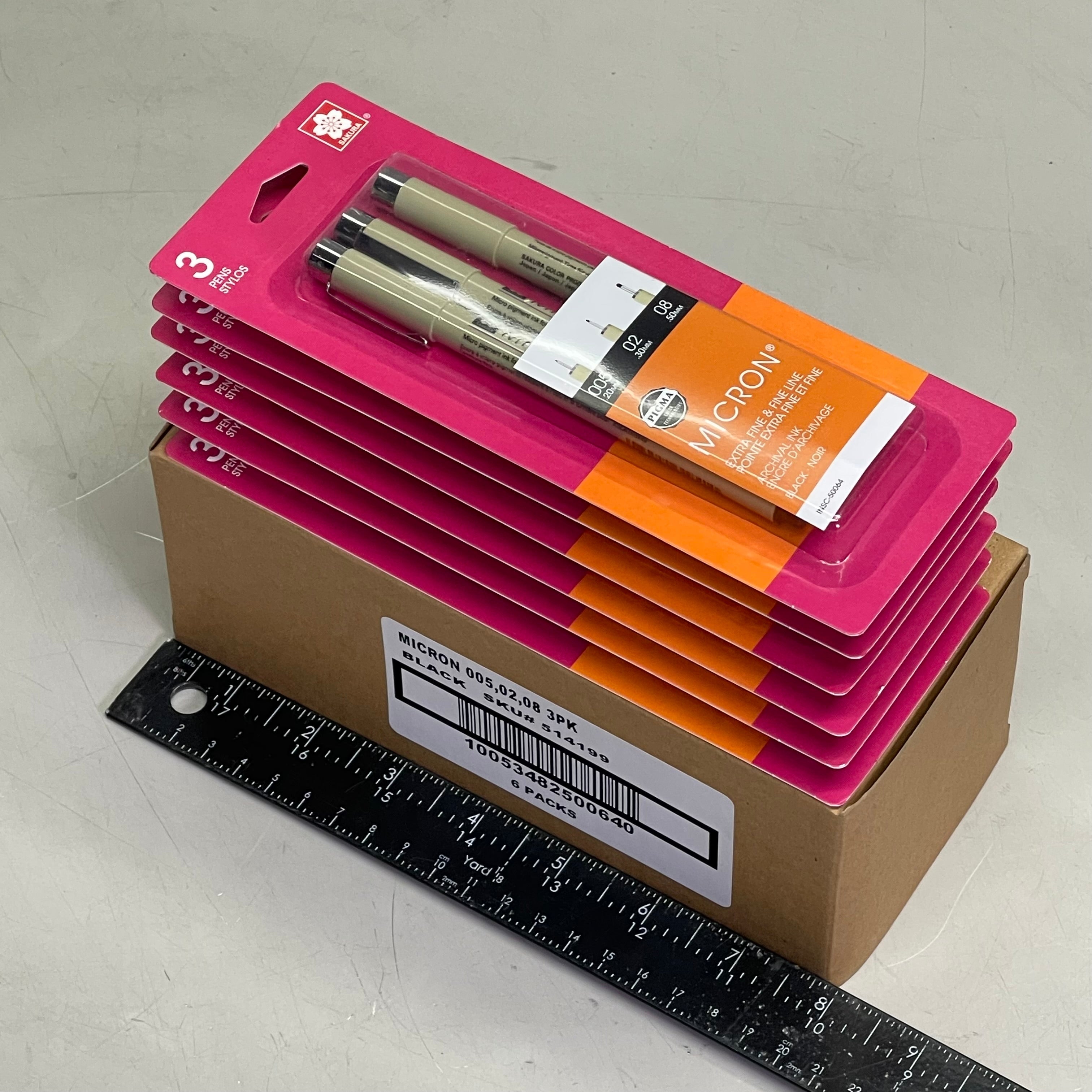 SAKURA (6-PACK) Pigma Micron Pens 0.20mm, 0.30mm, 0.50mm Black 50064