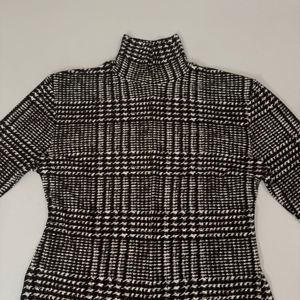 NORMA KAMALI Sleeve Open Back Catsuit Footsie Women's Sz XL/42 Chocolate Plaid
