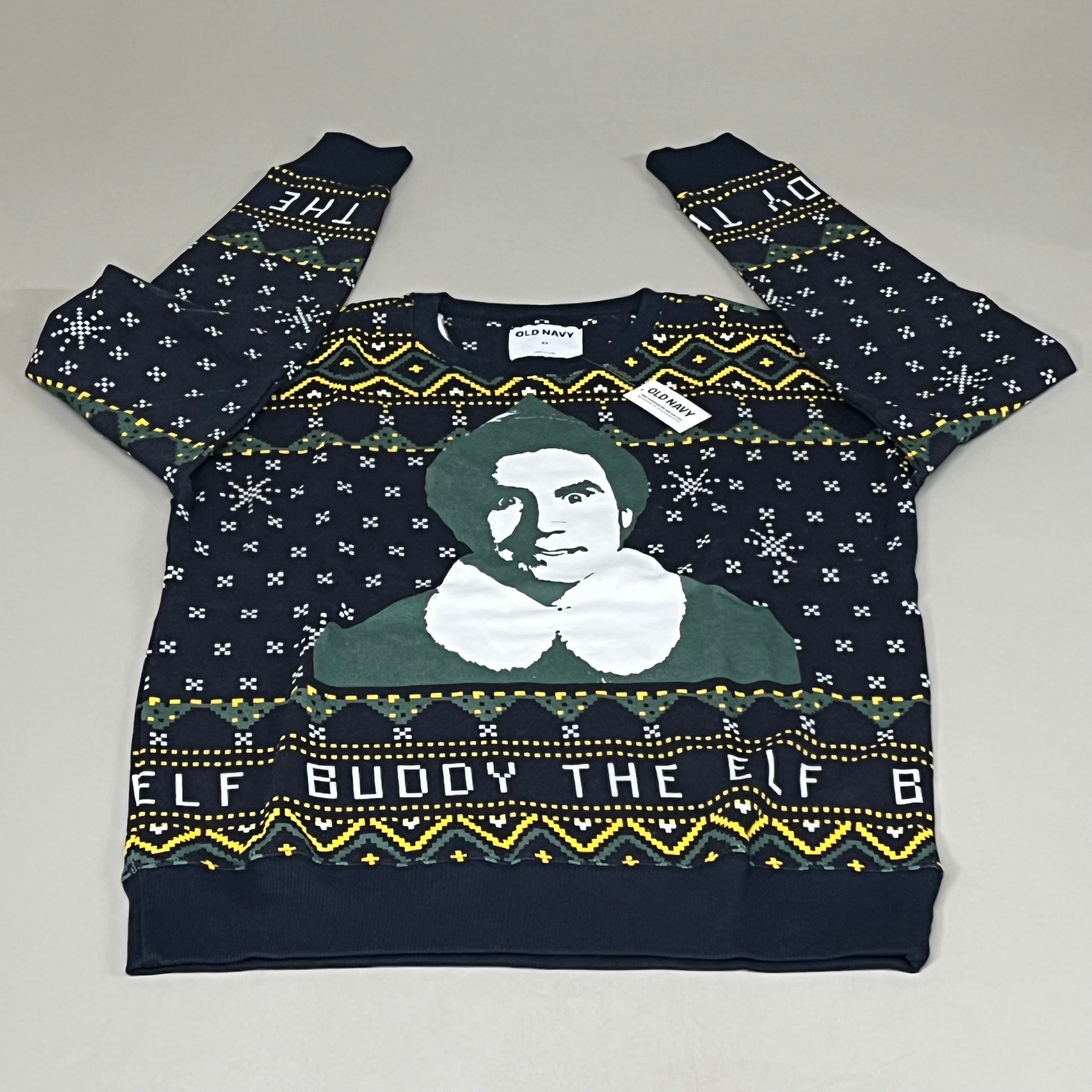 OLD NAVY Men's Christmas Holiday Buddy the Elf Crewneck Sweatshirt Sz L Navy/Green 572579-00-1