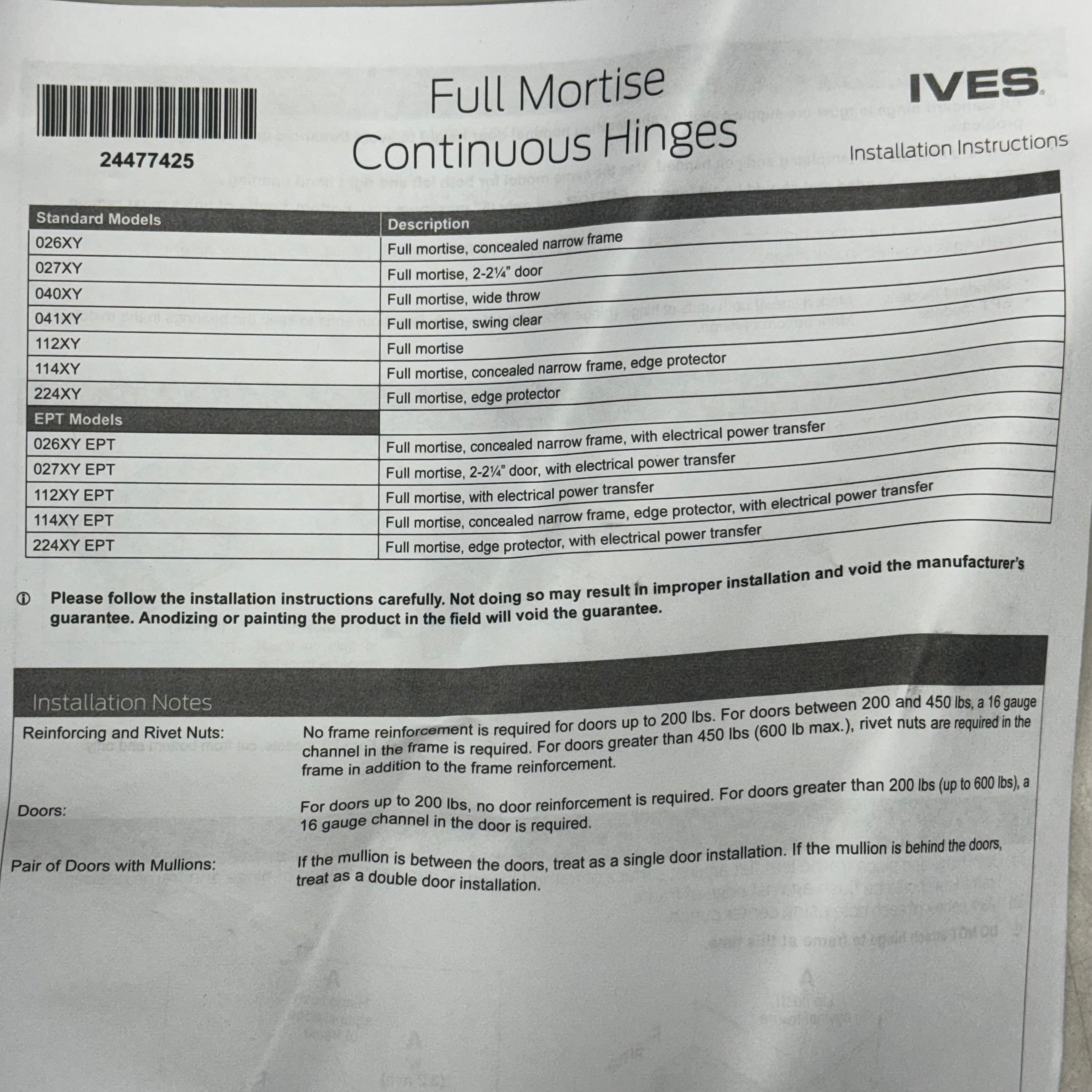 IVES Continuous Hinge Edge Protection Sz 80" L X 4.5" W CH224XY-1.10899