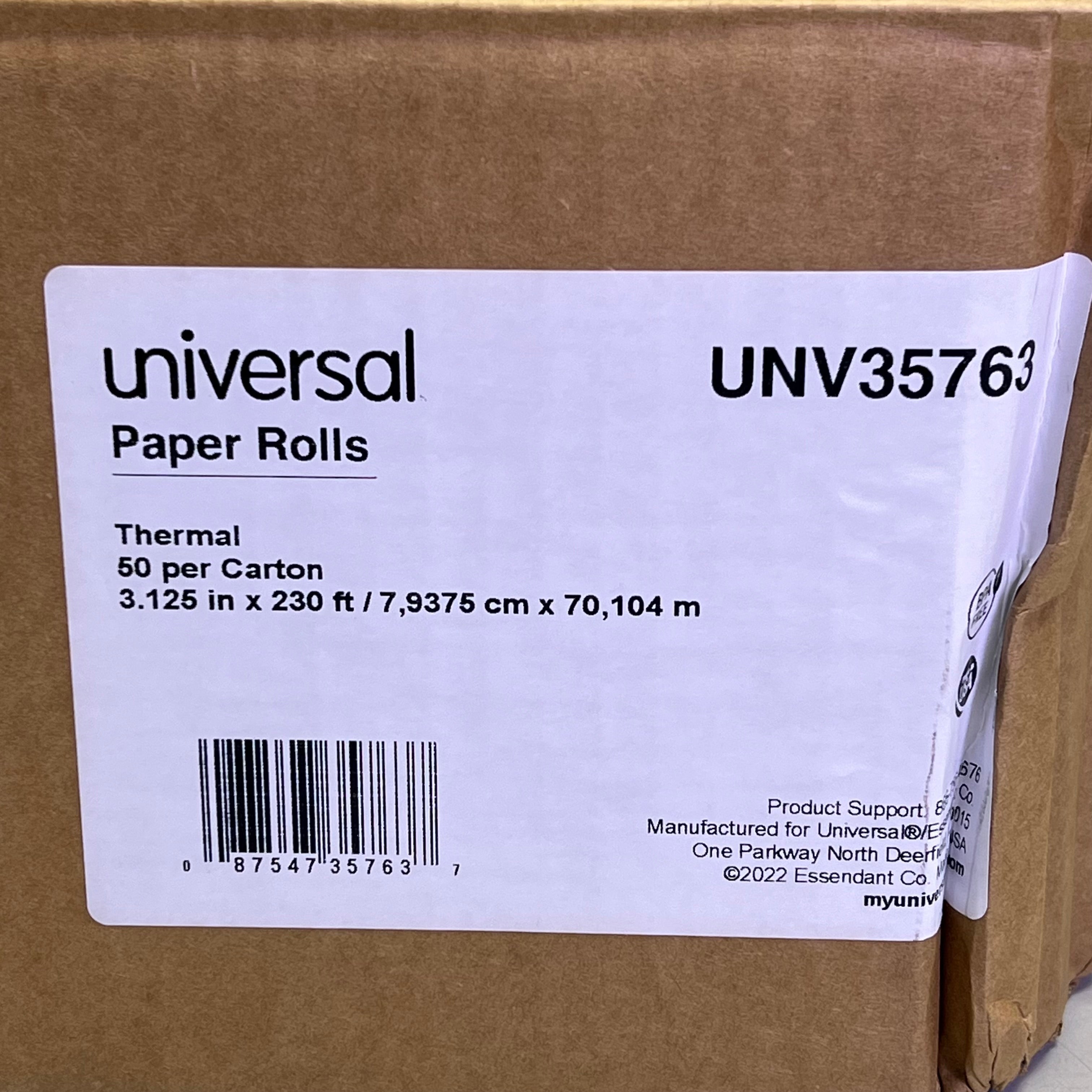 UNIVERSAL (50 ROLLS) Thermal Printing Paper Rolls 3.13" X 230' White UNV35763