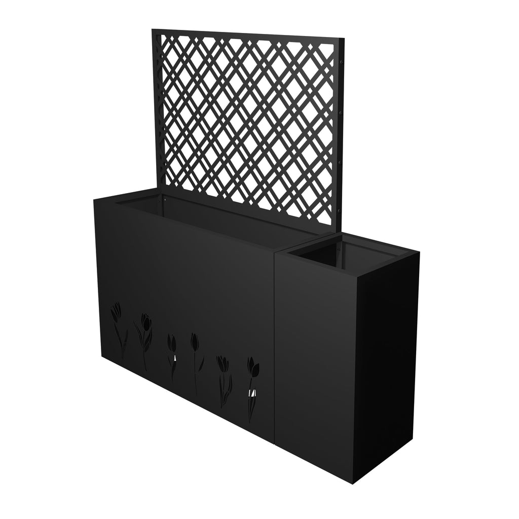 2-Piece Metal Planter Box with Trellis - Tulip Black