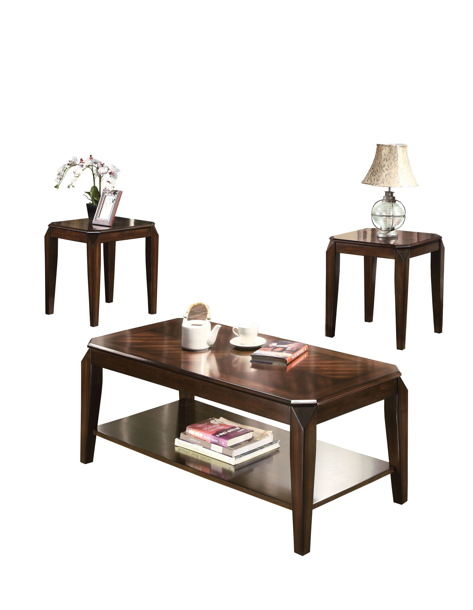 Docila 3-Piece Walnut Coffee and End Table Set