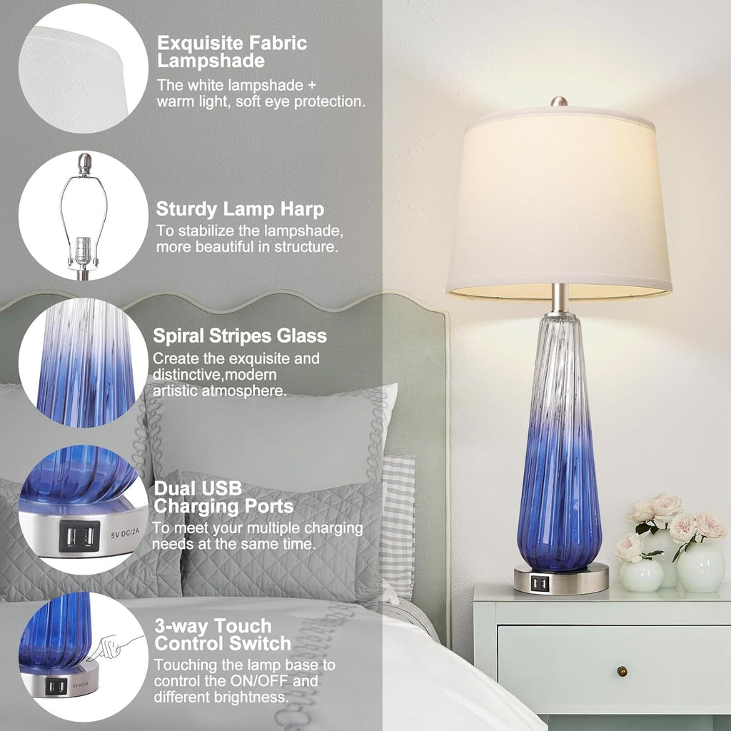 Table Lamps Set of 2 with Touch Control and USB Ports