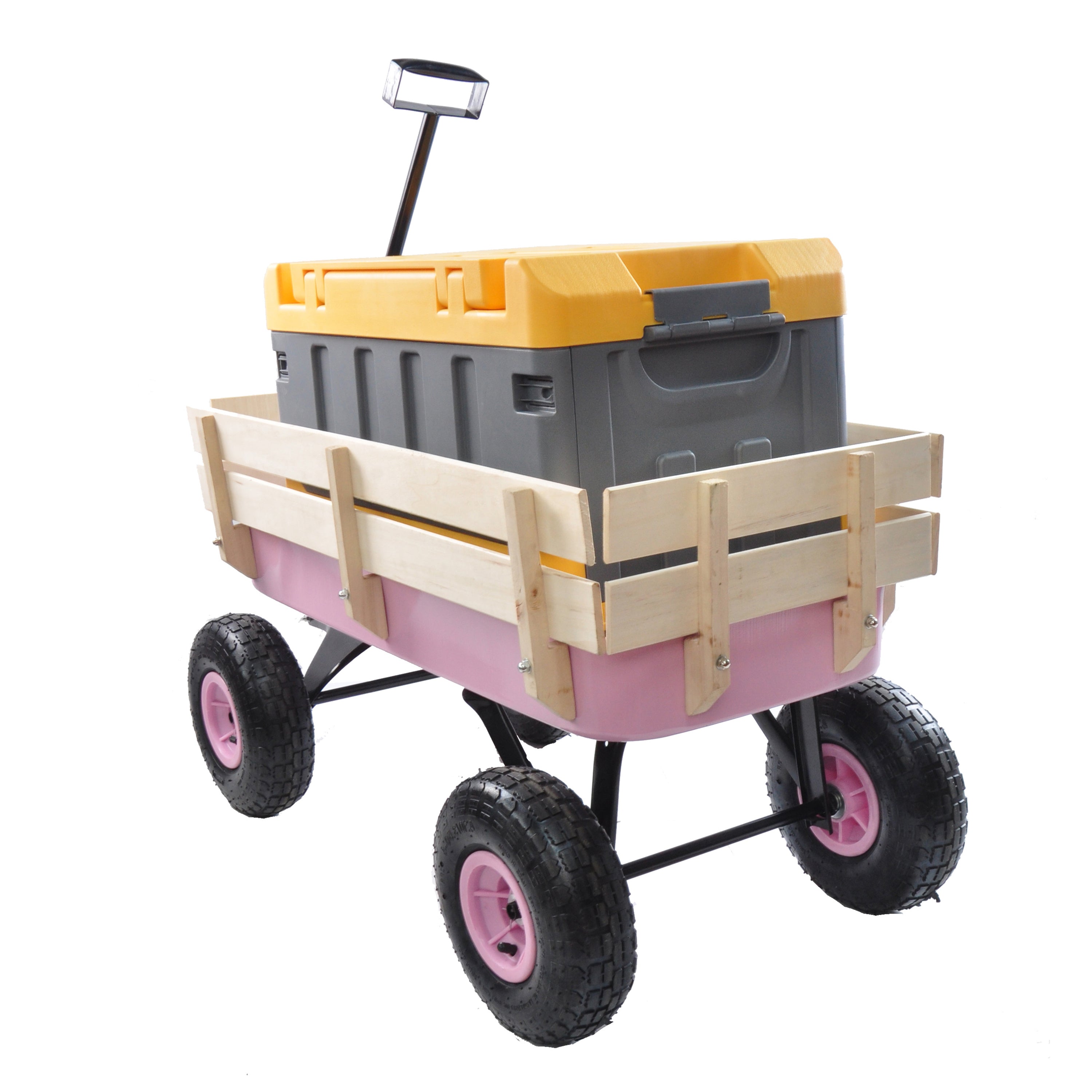 Outdoor All Terrain Garden Wagon with Wooden Railings and Pneumatic Tires