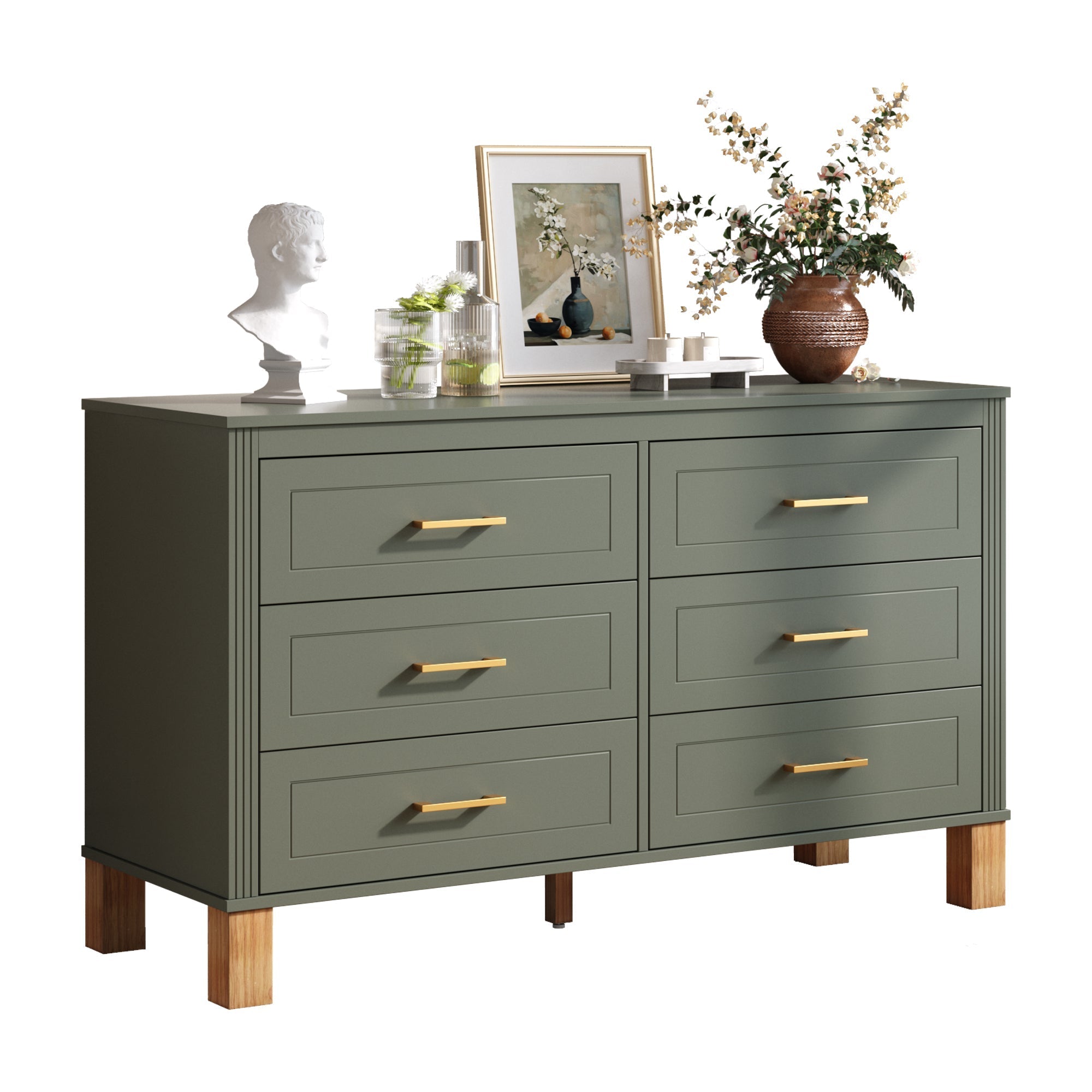 6-Drawer Double Dresser in Olive