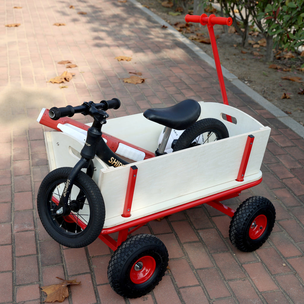 Wooden Children's Outdoor Stroller with Four-Wheel Design