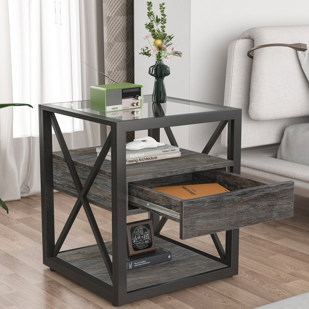 Set of 2 Modern End Tables with Drawer - Nightstands