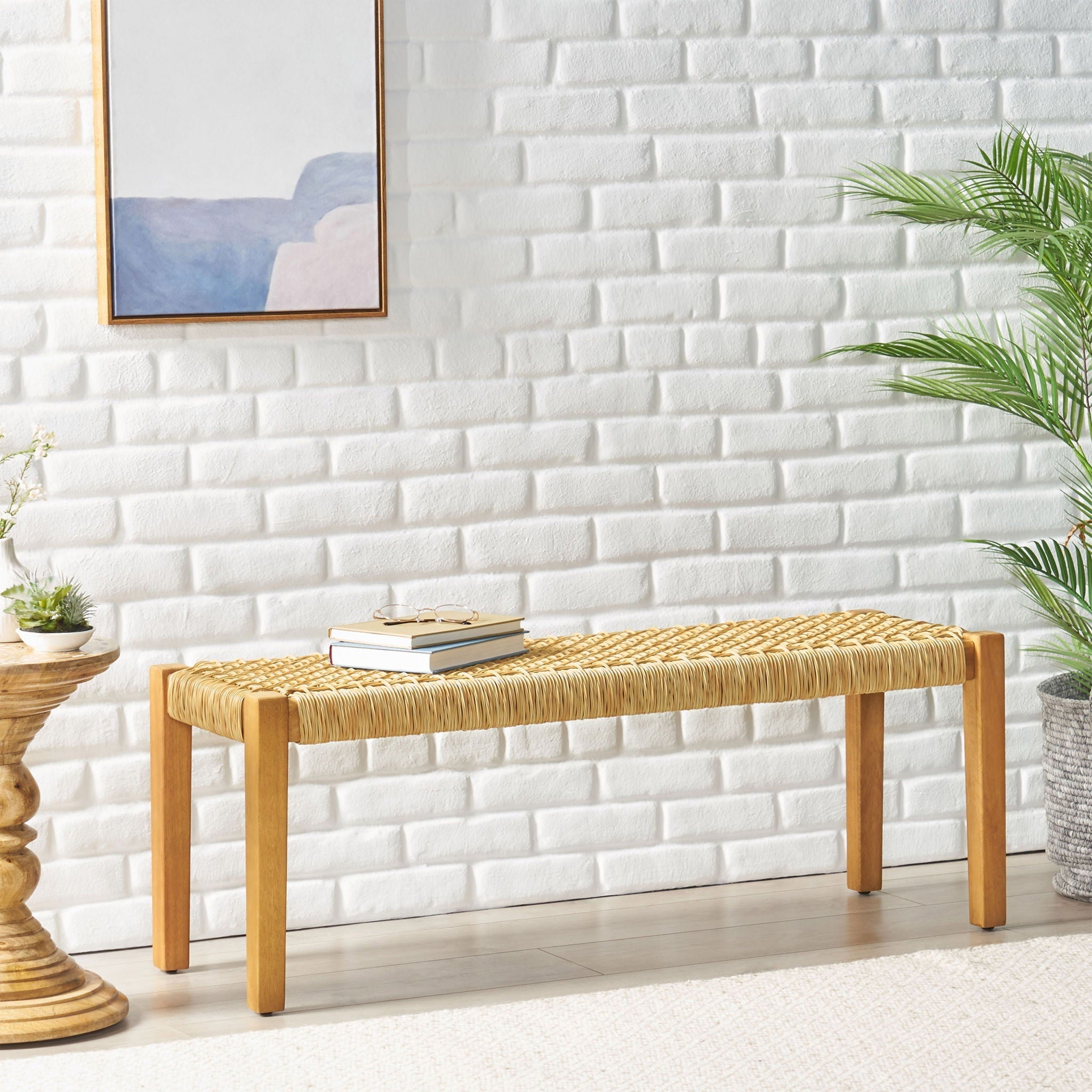 Angie Bench Outdoor Seating Acacia Wood Faux Rattan - Teak