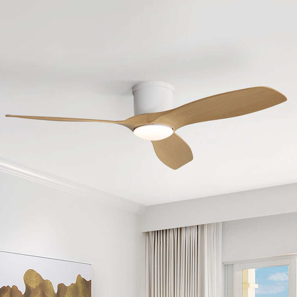 Flush Mount Ceiling Fan With Dimmable LED Light, 3 Blades, Reversible DC Motor