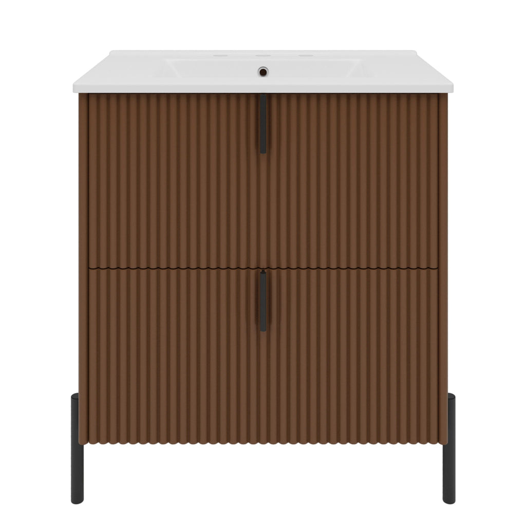 Fluted Bathroom Vanity With Ceramic Sink, Freestanding Design