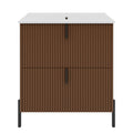 Fluted Bathroom Vanity With Ceramic Sink, Freestanding Design