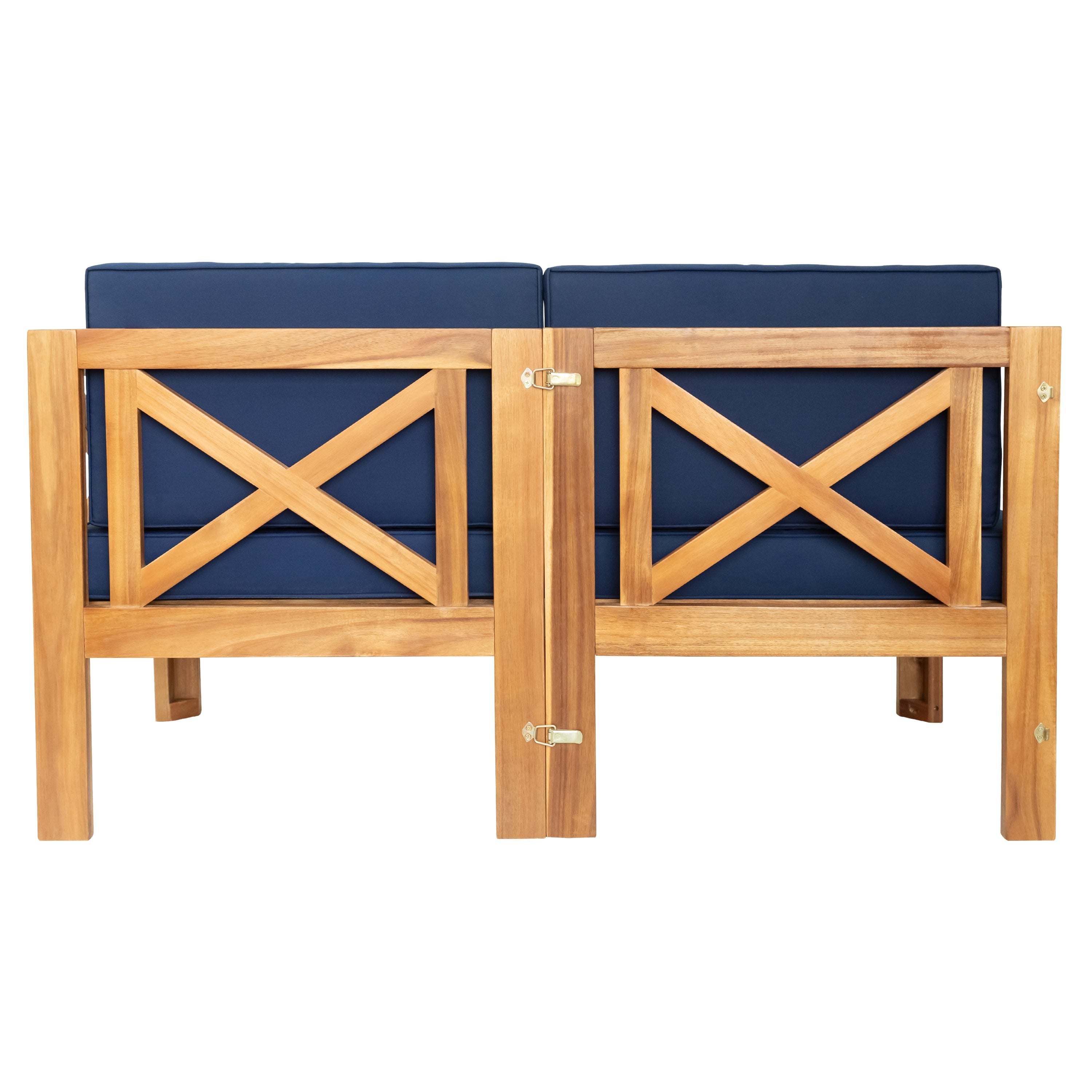 TOPMAX Outdoor 5-Piece Wood Sectional Patio Sofa Set with Blue Cushions