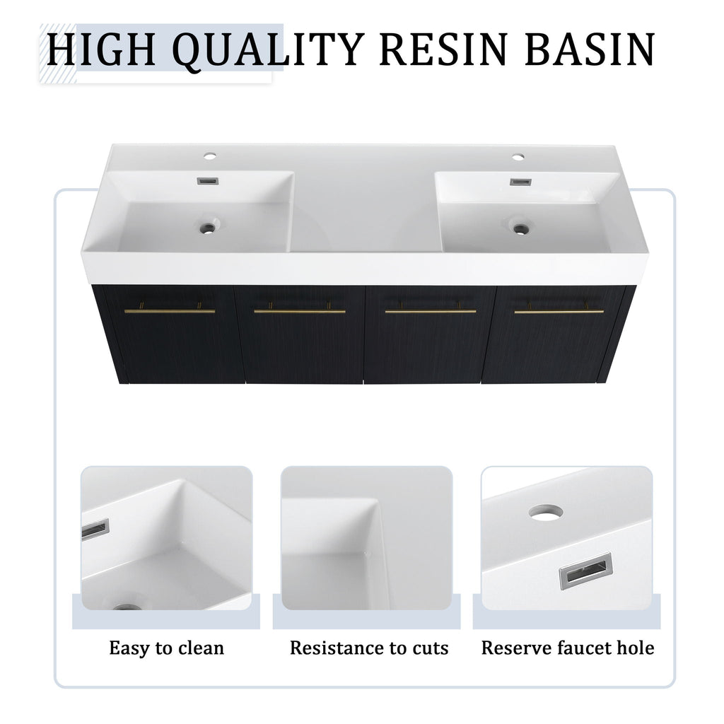 Modern Wall Mounted Bathroom Vanity With Resin Sink and Storage Rack