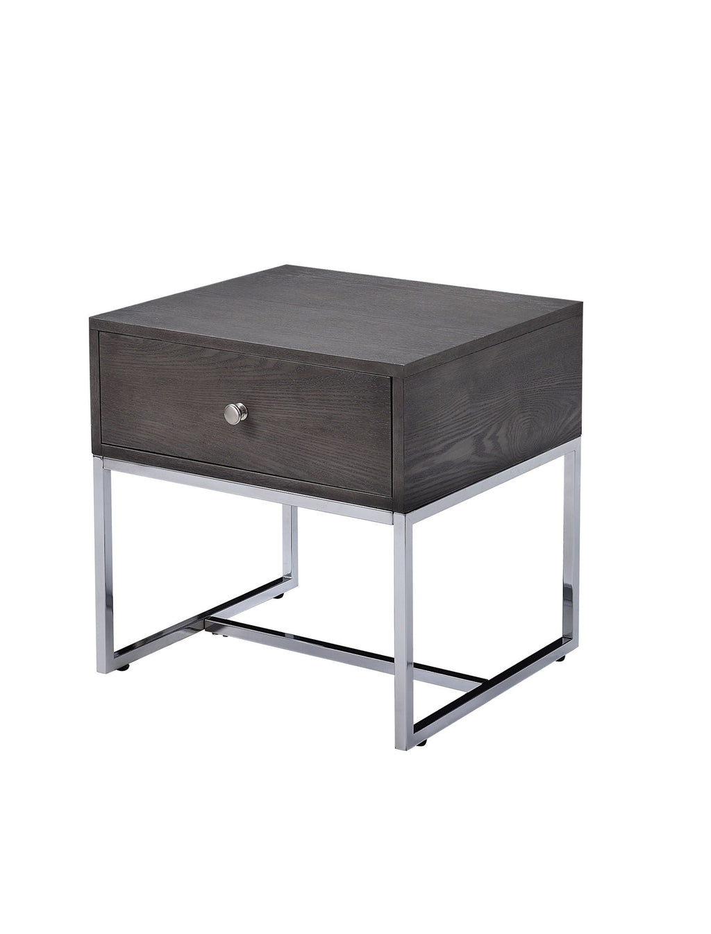 Iban End Table - Gray Oak / Chrome