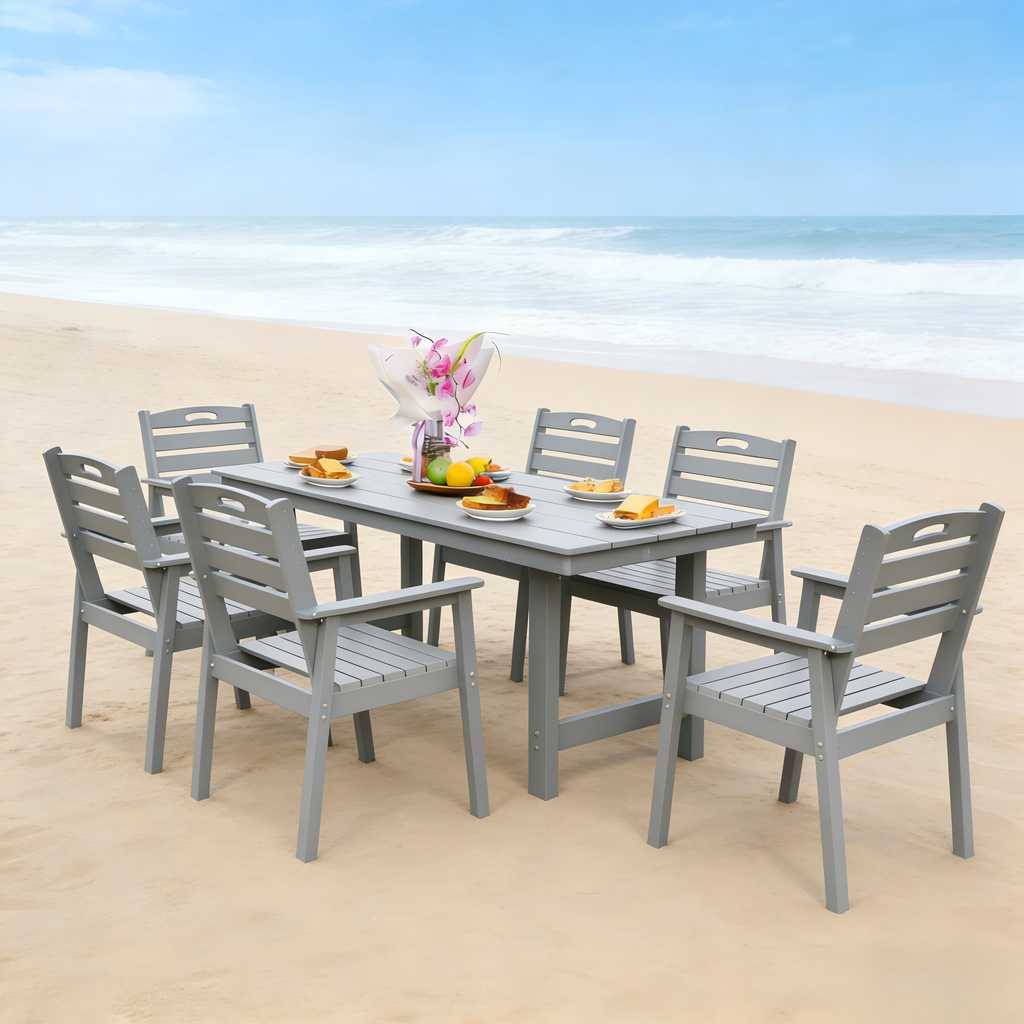 HDPE Outdoor Patio Dining Set - Table and Six Chairs