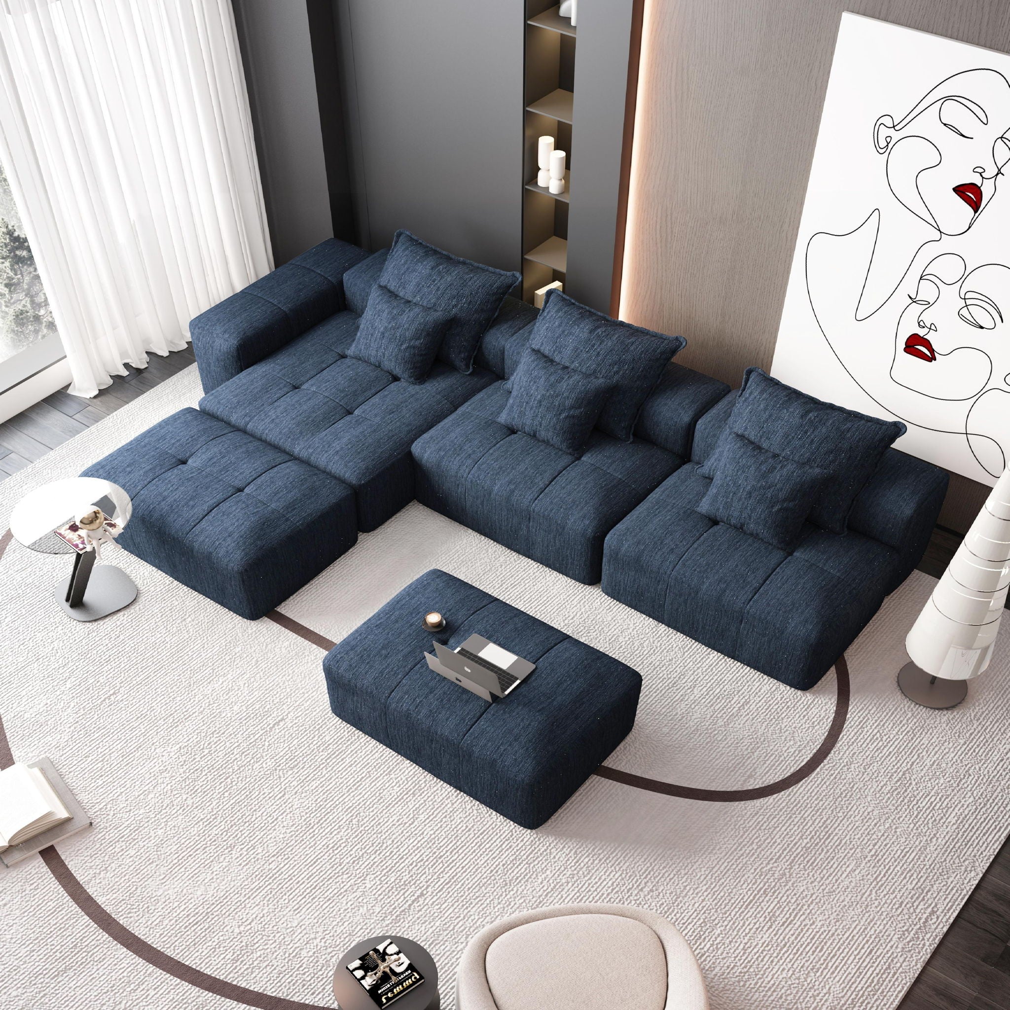 Modern Oversized DIY Combination Modular Sectional Sofa With Pillows