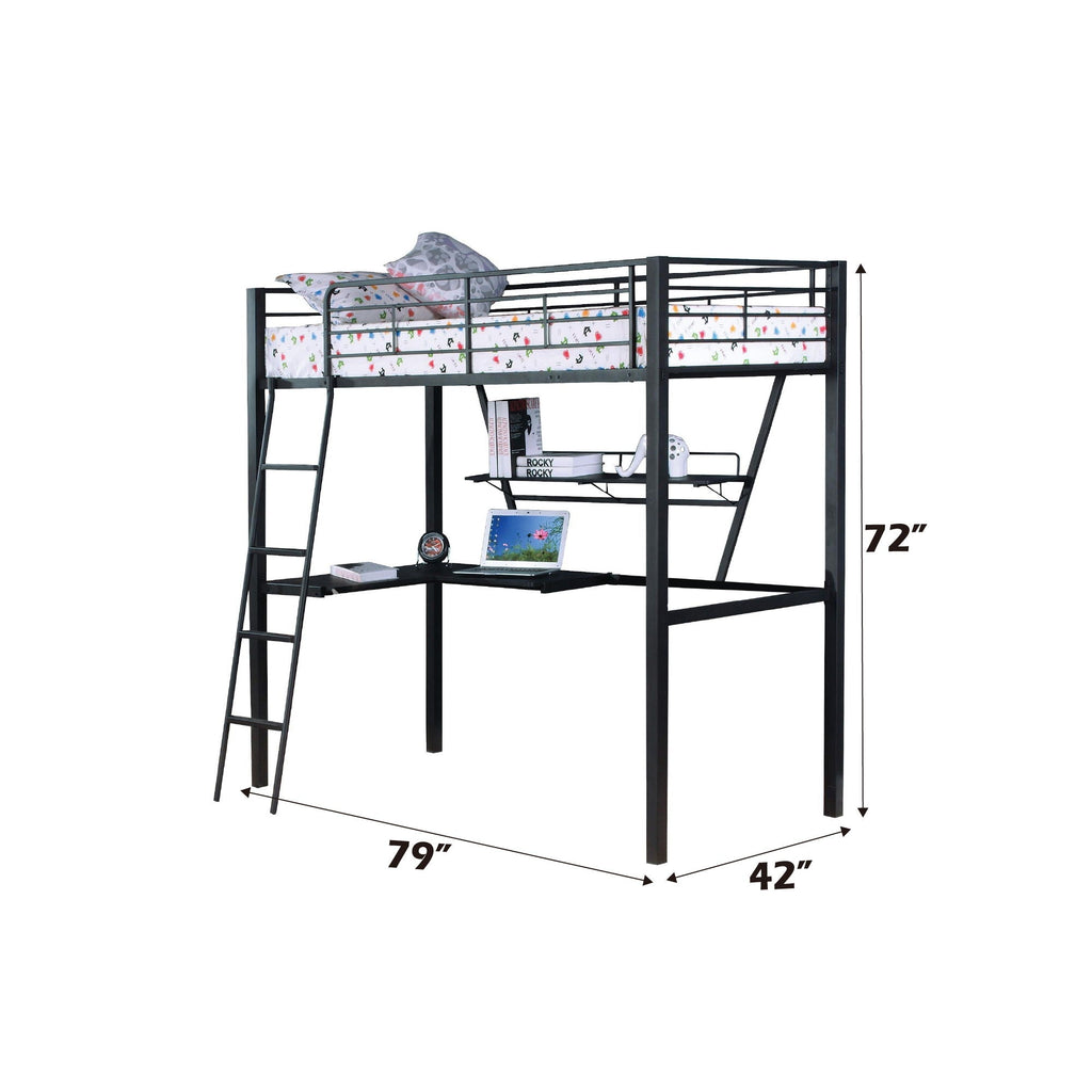 Senon Twin Loft Bed With Desk - Black / Silver