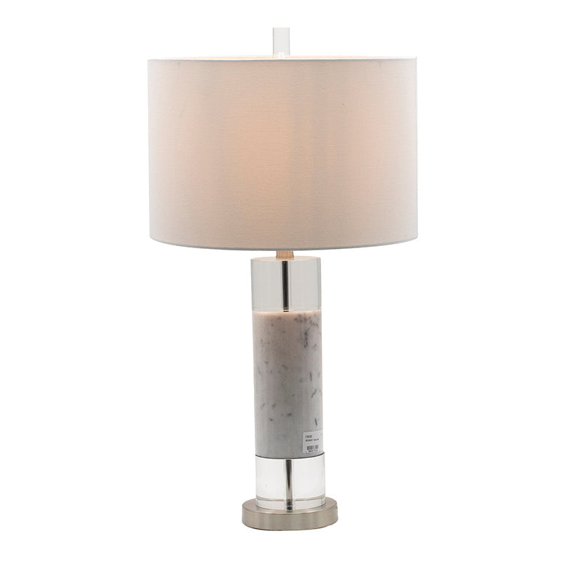 Sculpted Marble & Crystal Cylinder Table Lamp
