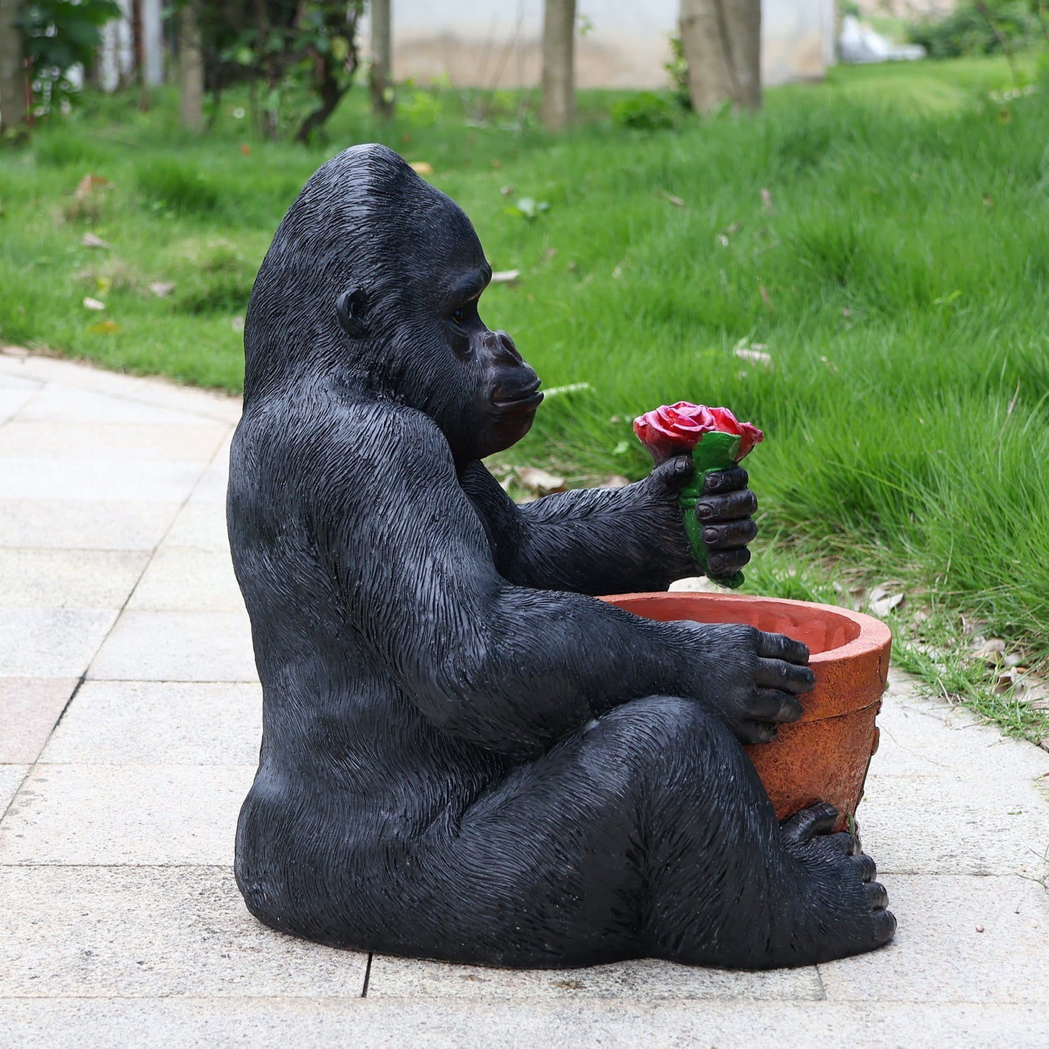 Outdoor Garden Sculpture Chimpanzees Flower Pot Planter